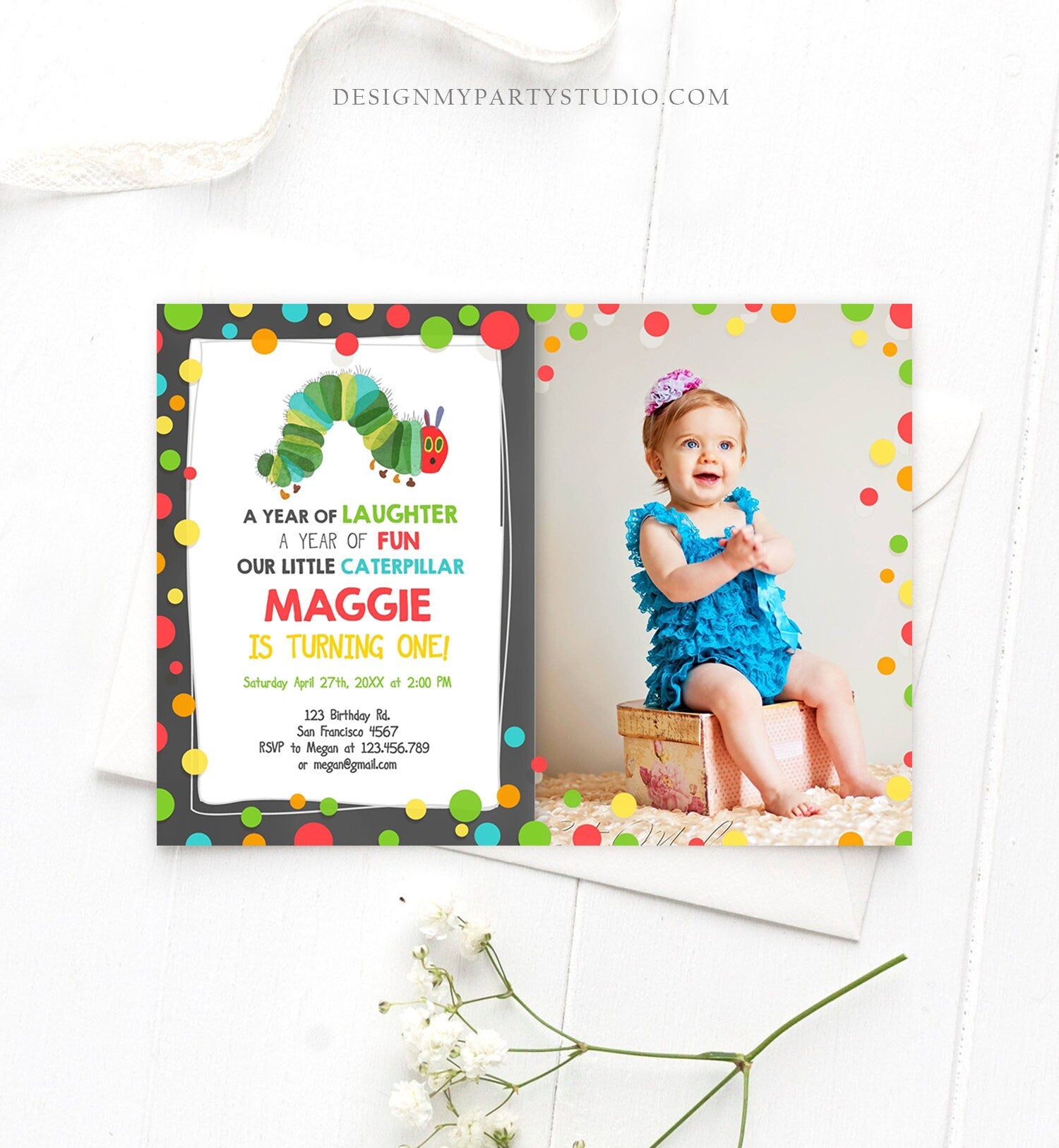 Editable Caterpillar Birthday Invitation First Birthday 1st Caterpillar Invite Boy Girl Download Printable Invitation Template Corjl 0098