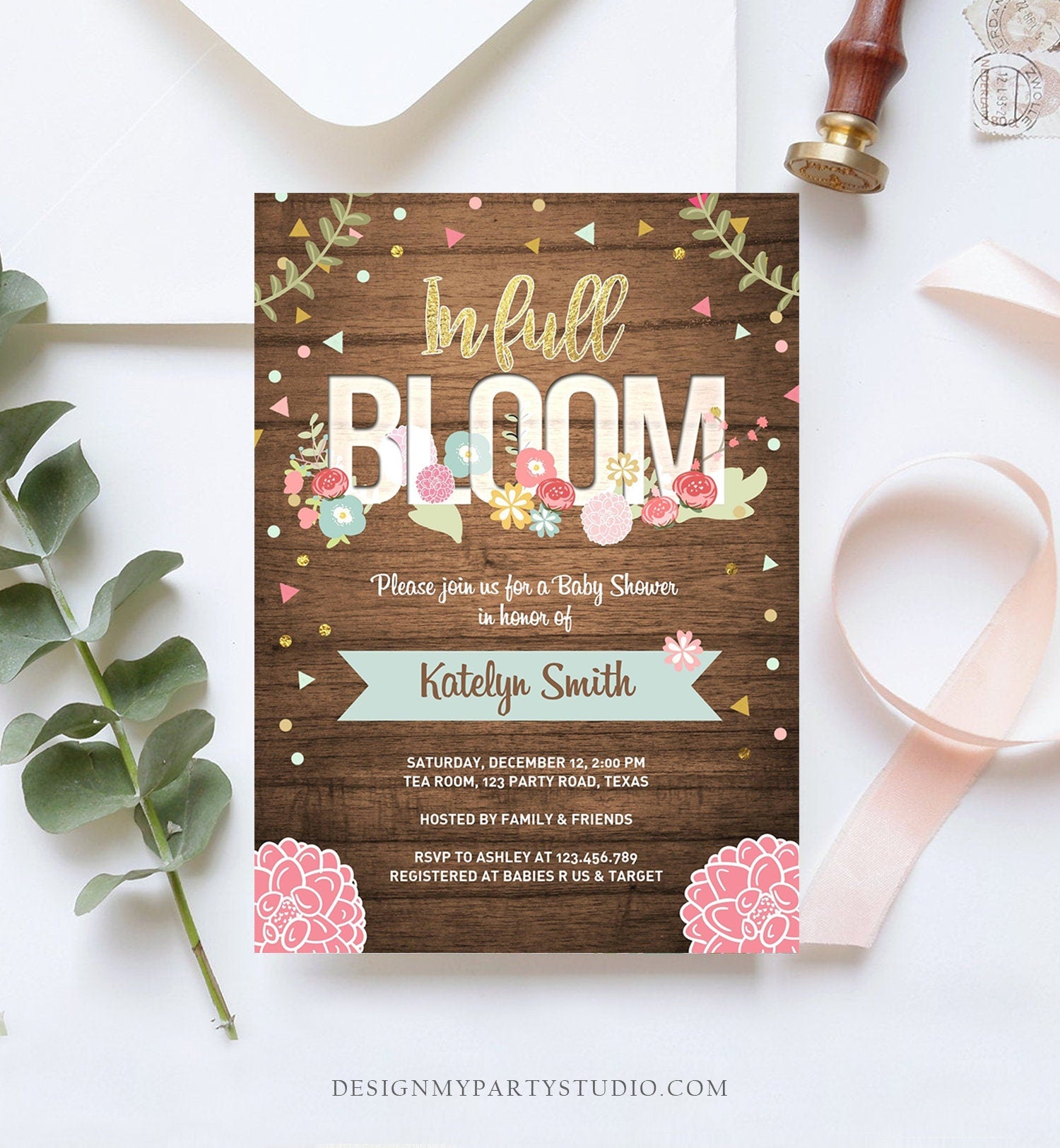Editable In Full Bloom Baby Shower Invitation Coed Shower Floral Rustic Spring Pink Girl Download Printable Template Corjl Digital 0207