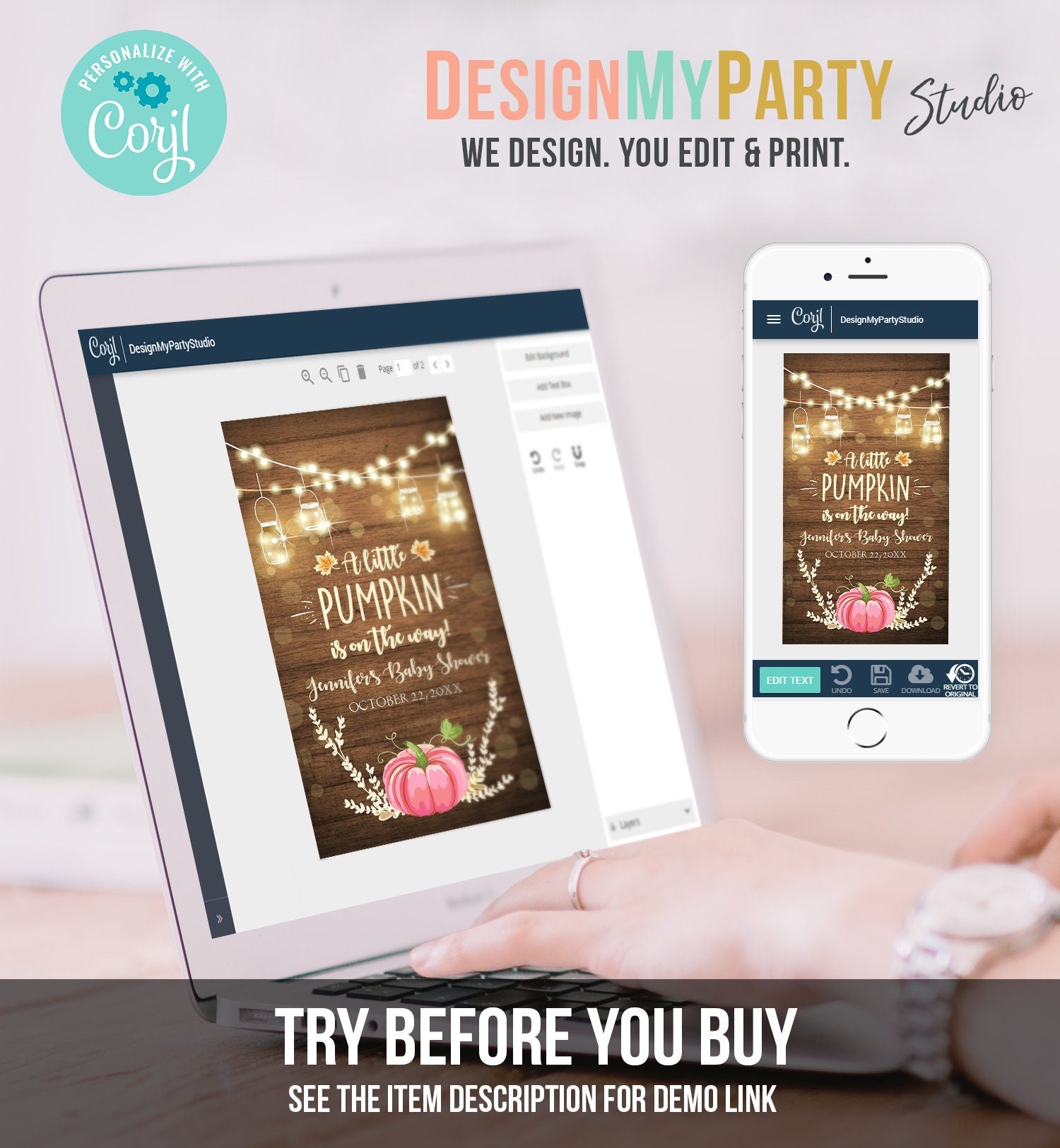 Editable Little Pumpkin Favor Tag Thank You Tag Birthday Baby Shower Rustic Wood Fall Autumn Pumpkin Download Corjl Template Printable 0015