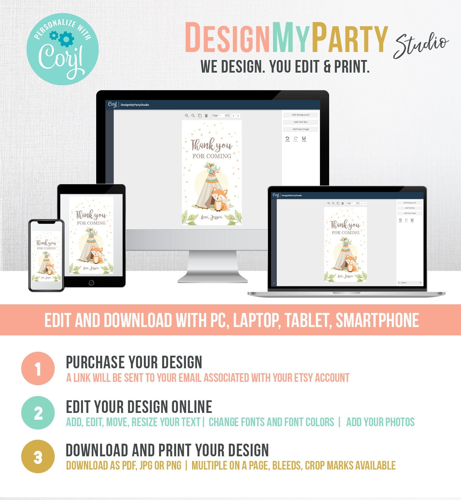 Editable Woodland Baby Shower Thank you Tags Favor tags Fox Baby Shower Teepee Boho Tribal Woodland Floral Shower Template Corjl 0052