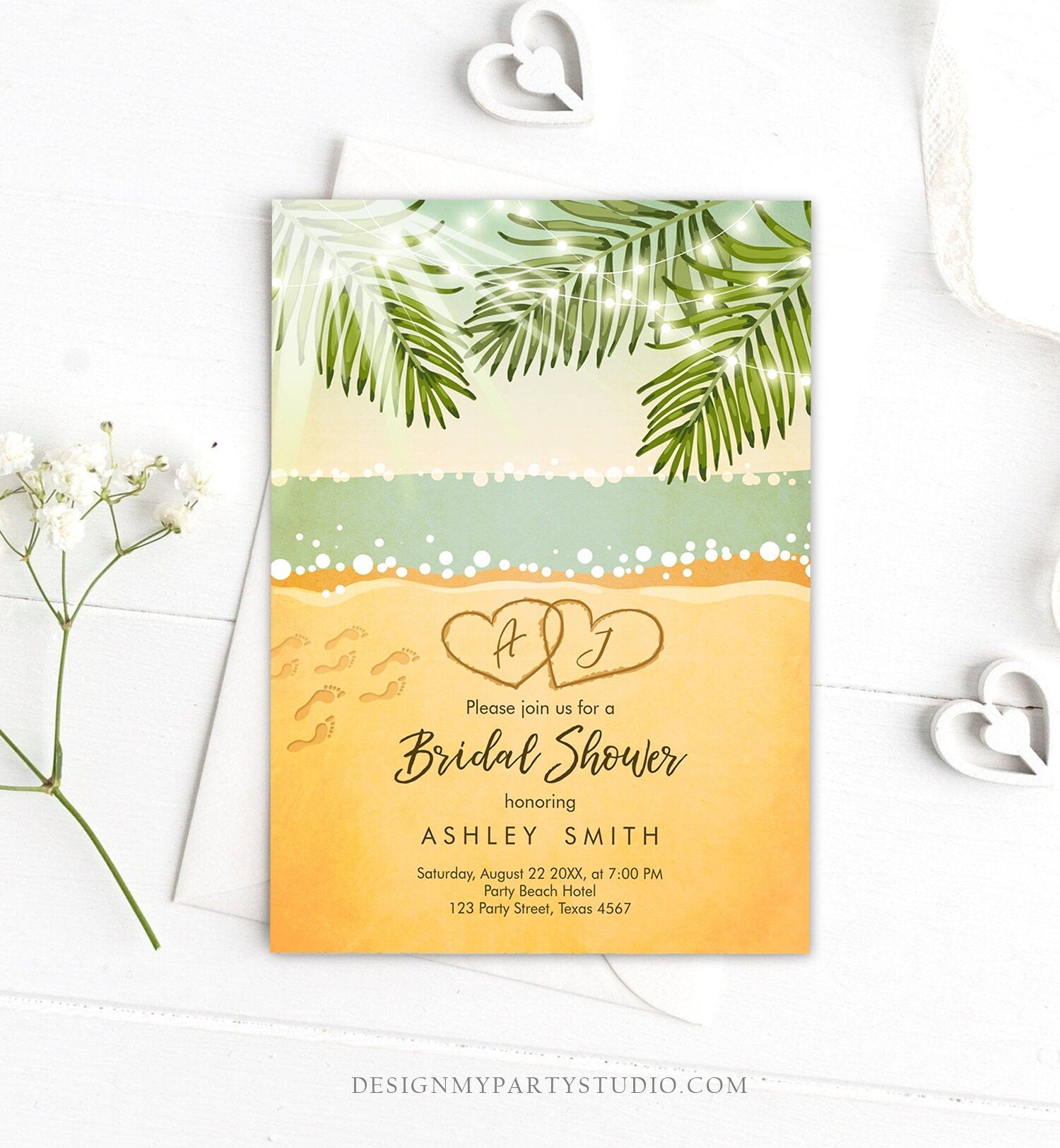 Editable Beach Bridal Shower Invitation Couples Shower Invite Wedding Shower Tropical Seashore Download Printable Template Corjl 0128