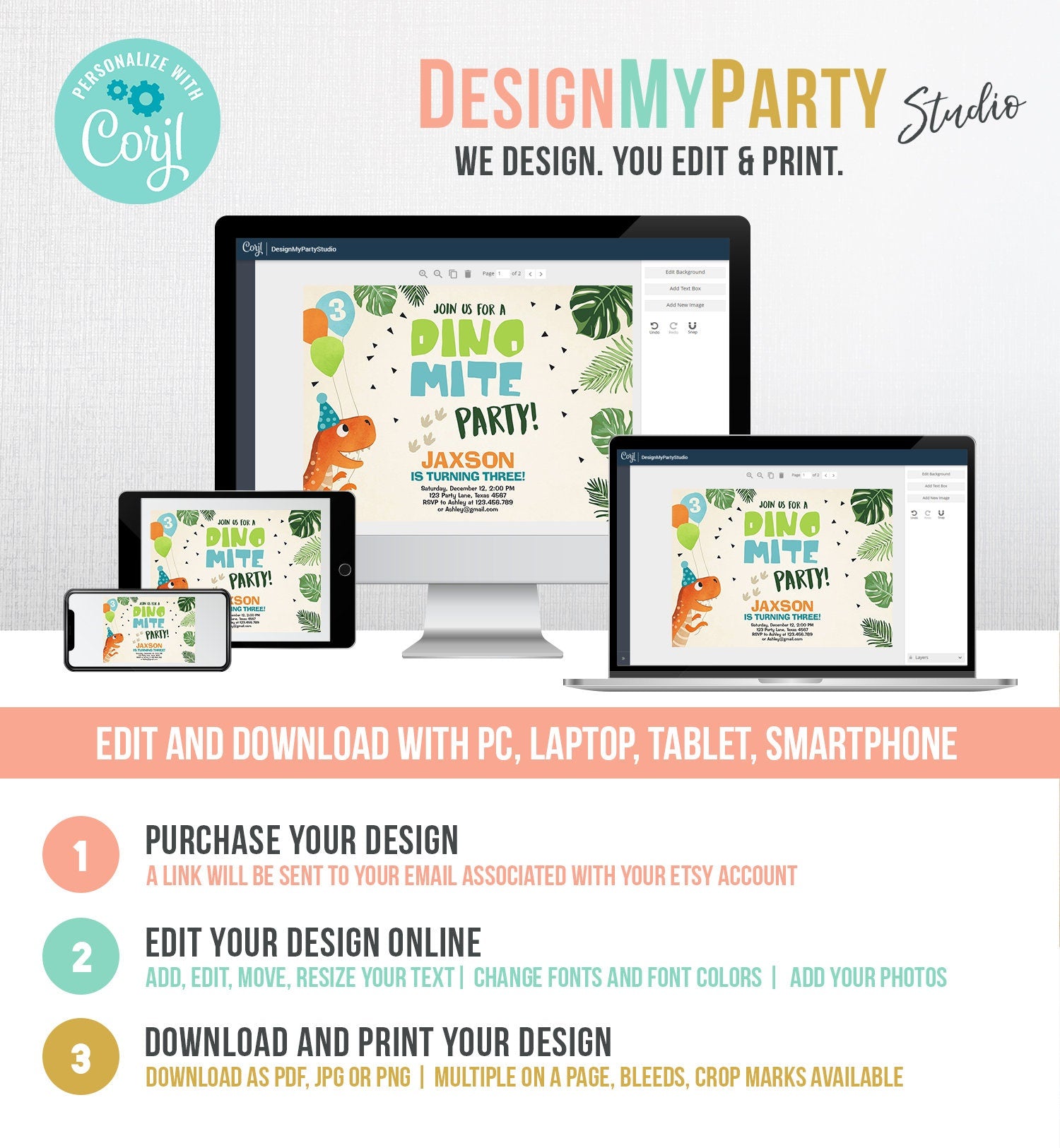 Editable Dinosaur Birthday Invitation Dino mite T-Rex Dig Party Prehistoric Boy Dino Fossil Download Printable Invite Template Corjl 0074