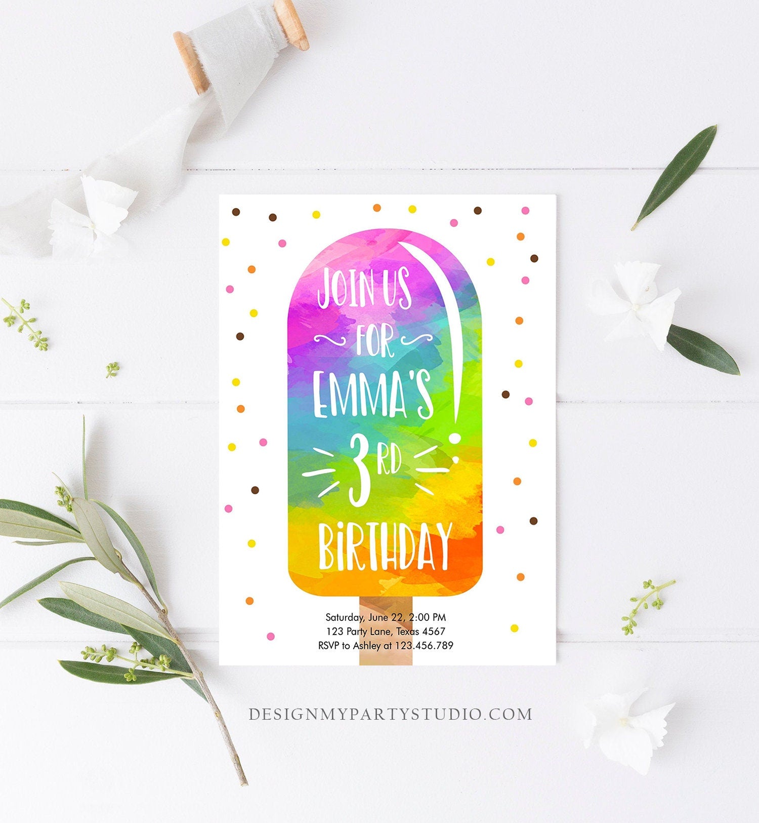 Editable Popsicle Birthday Invitation Summer Pool Party Popsicle Party Ice Cream Party Watercolor Download Printable Template Corjl 0143