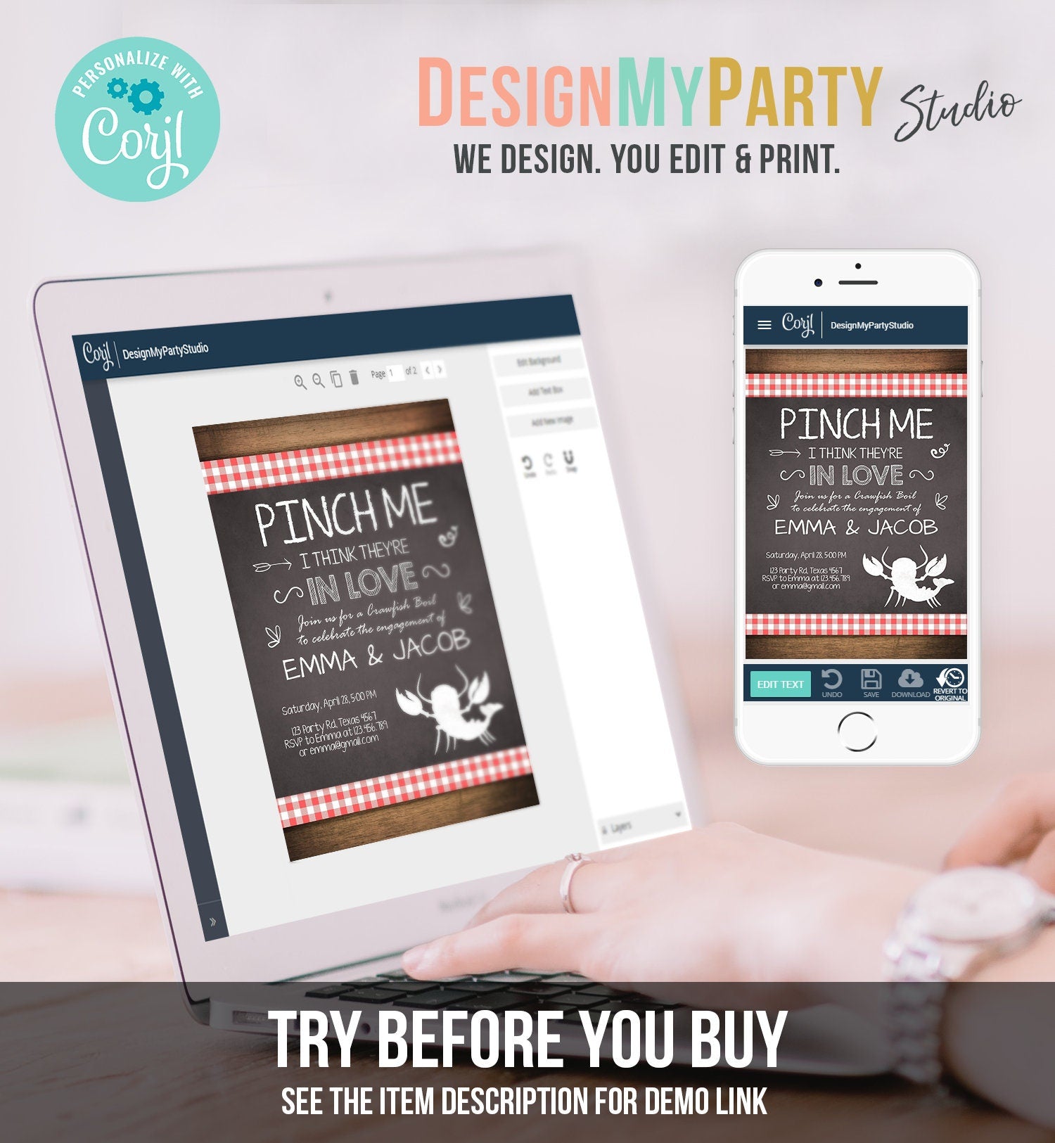 Editable Crawfish Boil Invitation Engagement Party Invitation Couples Shower Seafood Download Printable Invite Template Corjl Digital