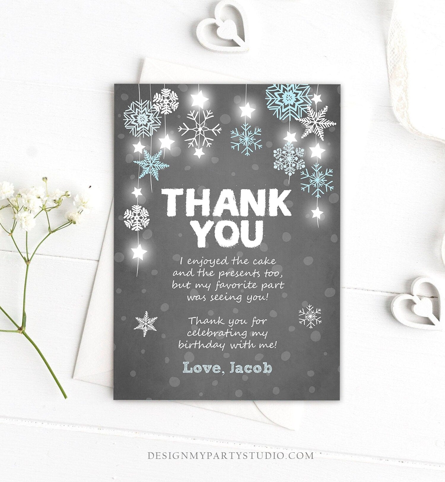 Editable Winter ONEderland Thank You Card First Birthday Boy Stars Wonderland Stars Blue Instant Download Corjl Template Printable 0057