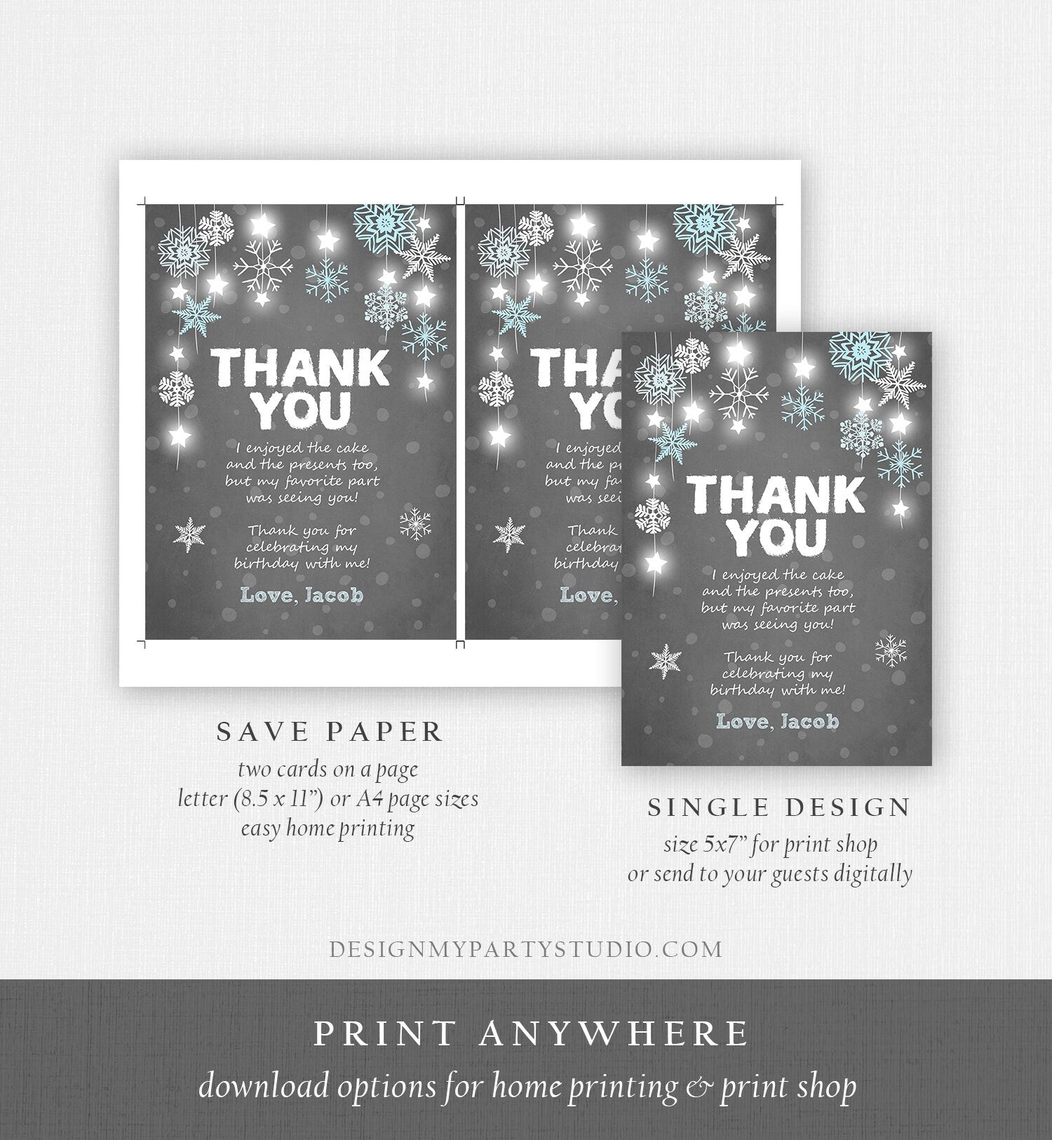 Editable Winter ONEderland Thank You Card First Birthday Boy Stars Wonderland Stars Blue Instant Download Corjl Template Printable 0057