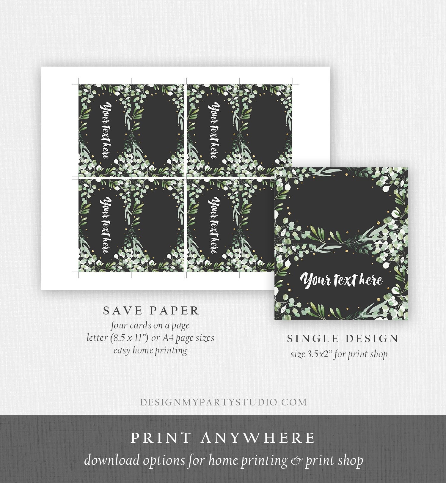 Editable Greenery Place Card Wedding Food Labels Bohemian Tent Cards Escort Card Foliage Seating Card Name Card Printable Corjl 0253