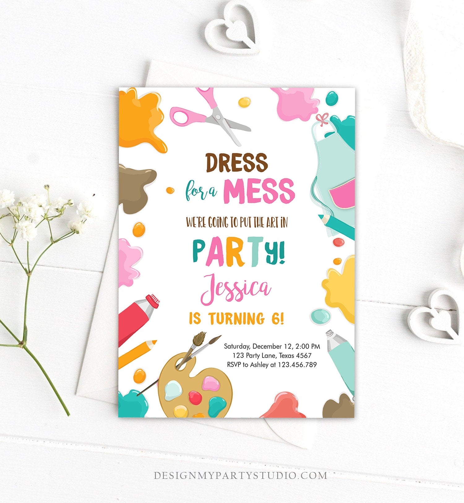 Editable Painting Party Invitation Art Party Birthday Invite Girl Pink Paint Craft Party Download Printable Template Digital Corjl 0319
