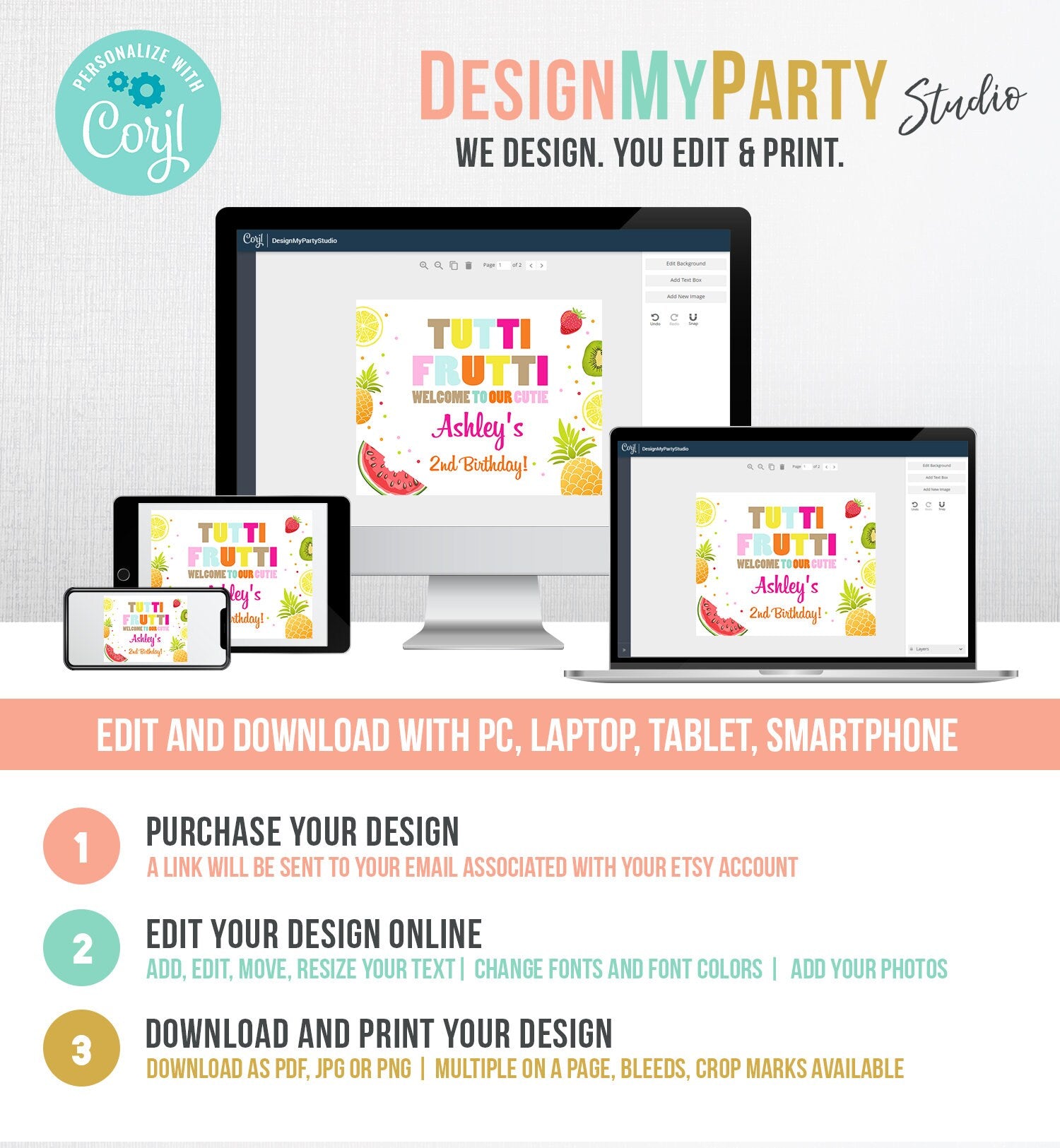 Editable Welcome Sign Tutti Frutti Birthday Tutti Fruity Party Fruit Tropical Summer Download Fruity Printable Template Digital Corjl 0127