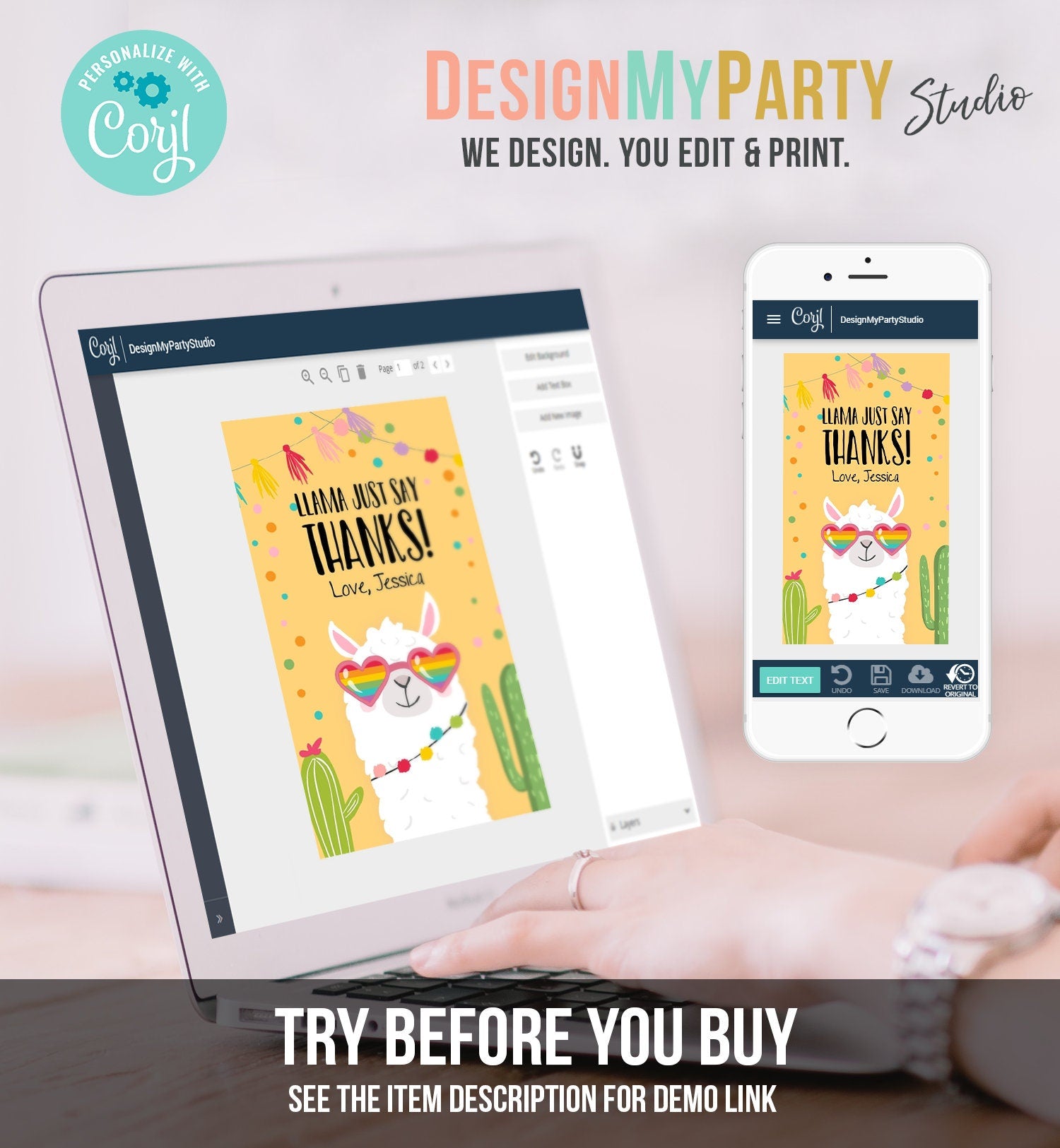 Editable Llama Favor Tags Llama Thank You Tags Fiesta Cactus Alpaca Mexican Llama Party Favor Tags Yellow Sunglasses Corjl Template 0079