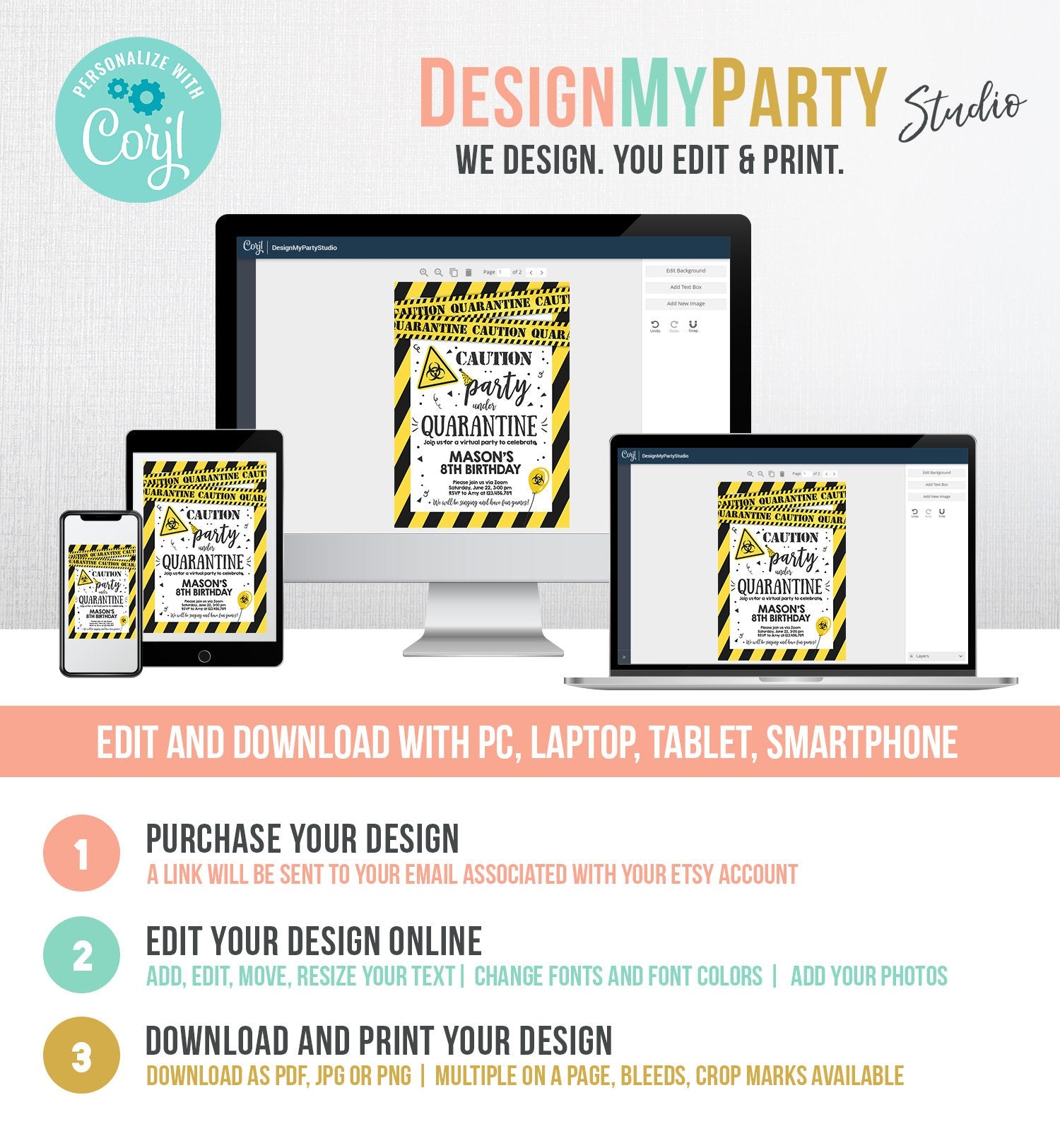 Editable Quarantine Birthday Invitation Virtual Party Quarantine Birthday Party Zoom Birthday Drive By Instant Download Digital Corjl 0334