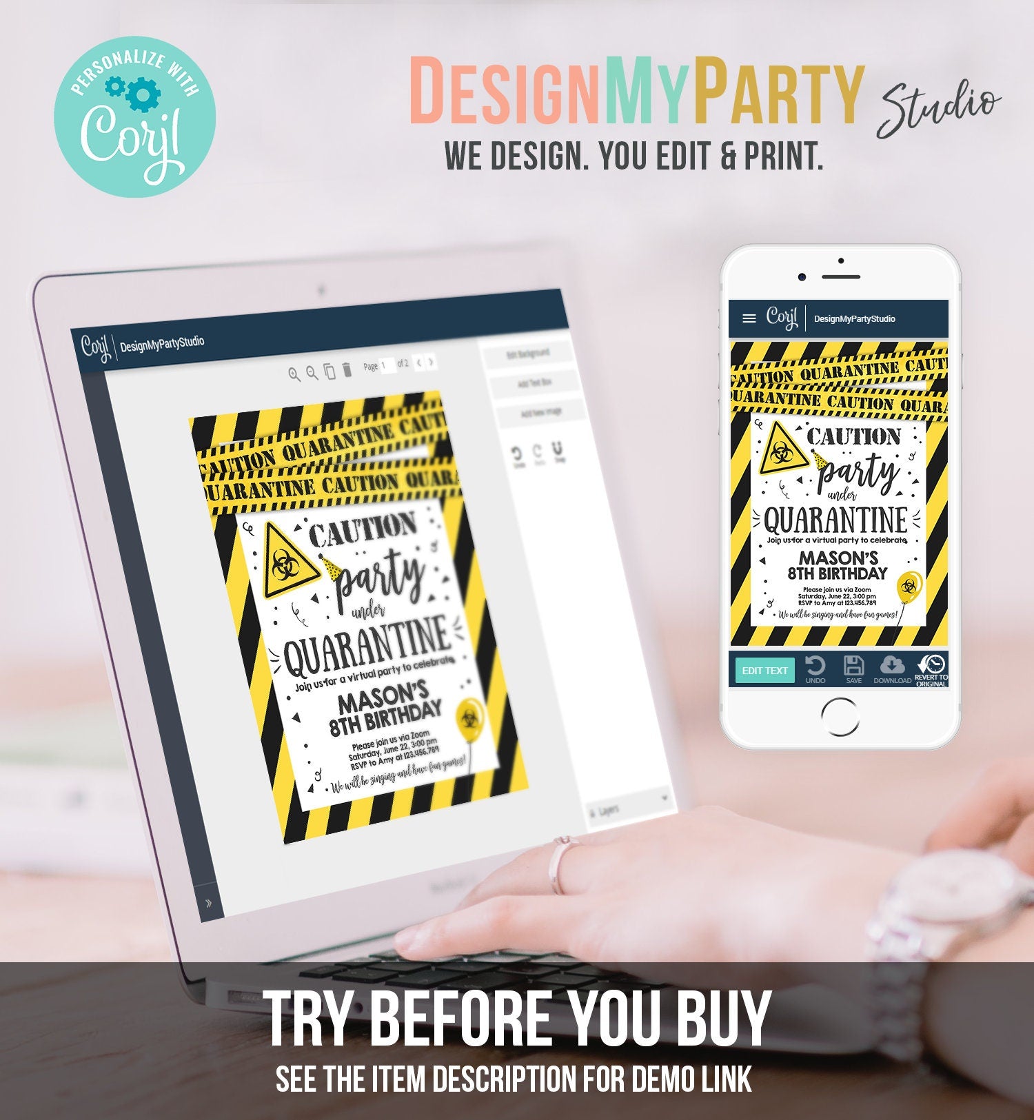 Editable Quarantine Birthday Invitation Virtual Party Quarantine Birthday Party Zoom Birthday Drive By Instant Download Digital Corjl 0334