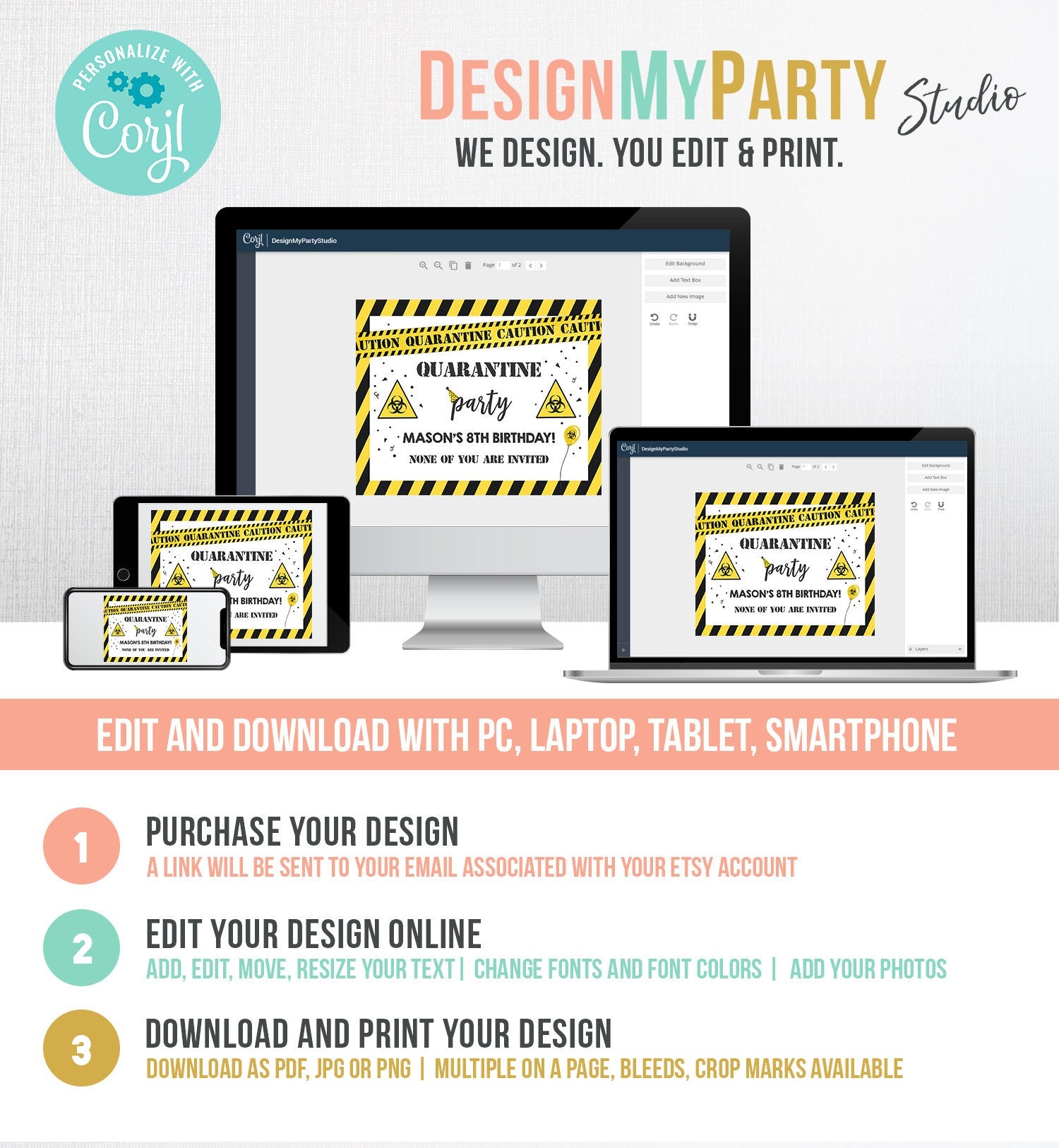 Editable Quarantine Birthday Sign Welcome Quarantine Party Poster Virtual Party Banner None of You Zoom Template PRINTABLE Corjl 0334