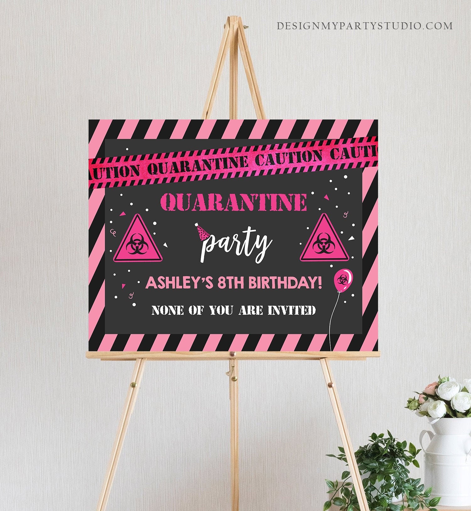 Editable Quarantine Birthday Sign Welcome Girl Quarantine Party Poster Virtual Party Banner Pink Zoom Template PRINTABLE Corjl 0334