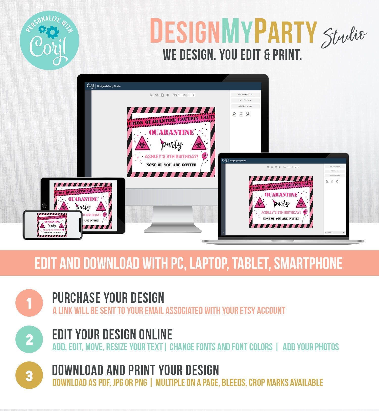 Editable Quarantine Birthday Sign Welcome Girl Quarantine Party Poster Virtual Party Banner Pink Zoom Template PRINTABLE Corjl 0334