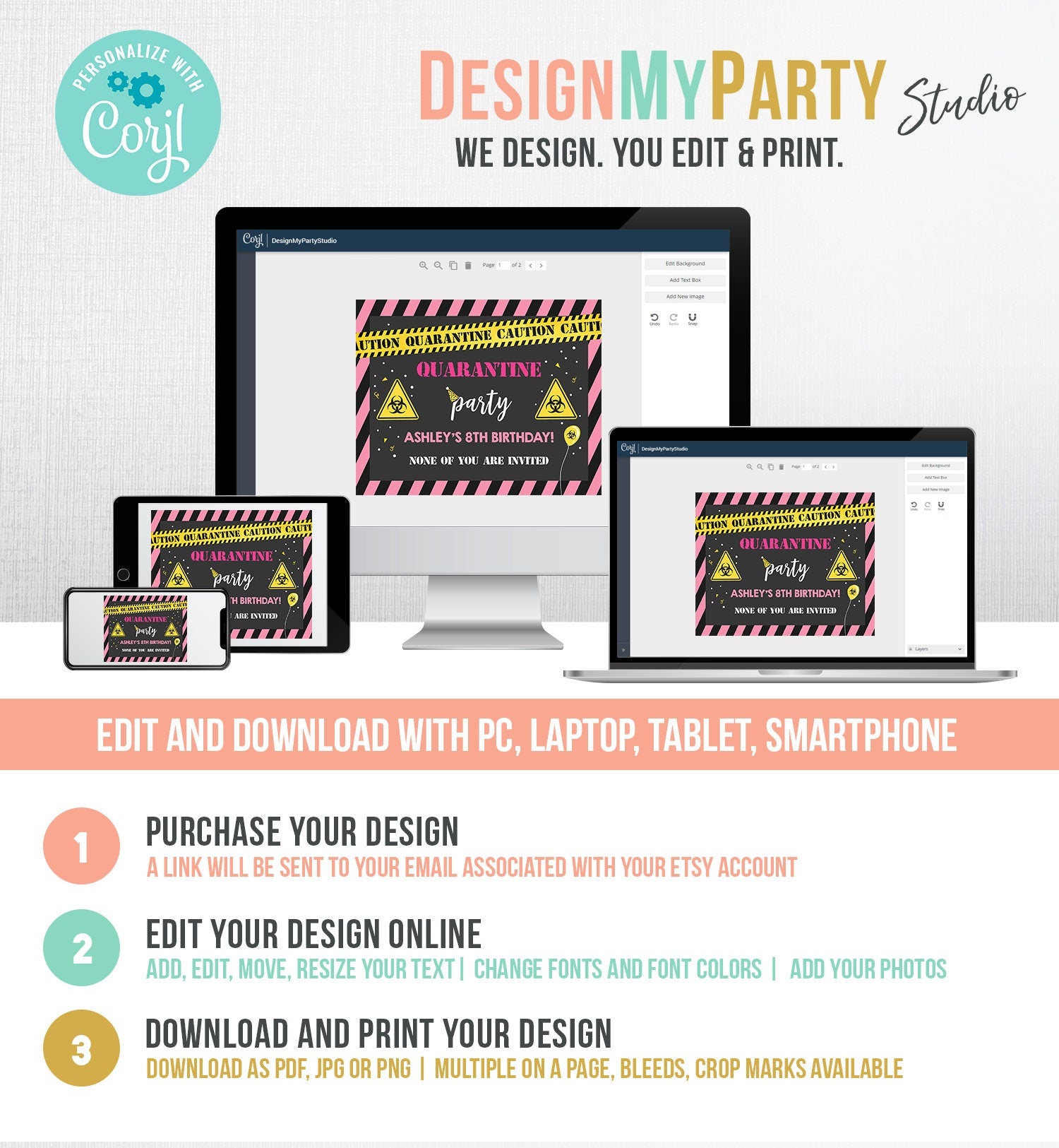 Editable Quarantine Birthday Sign Welcome Girl Quarantine Party Poster Virtual Party Banner Pink Zoom Template PRINTABLE Corjl 0334