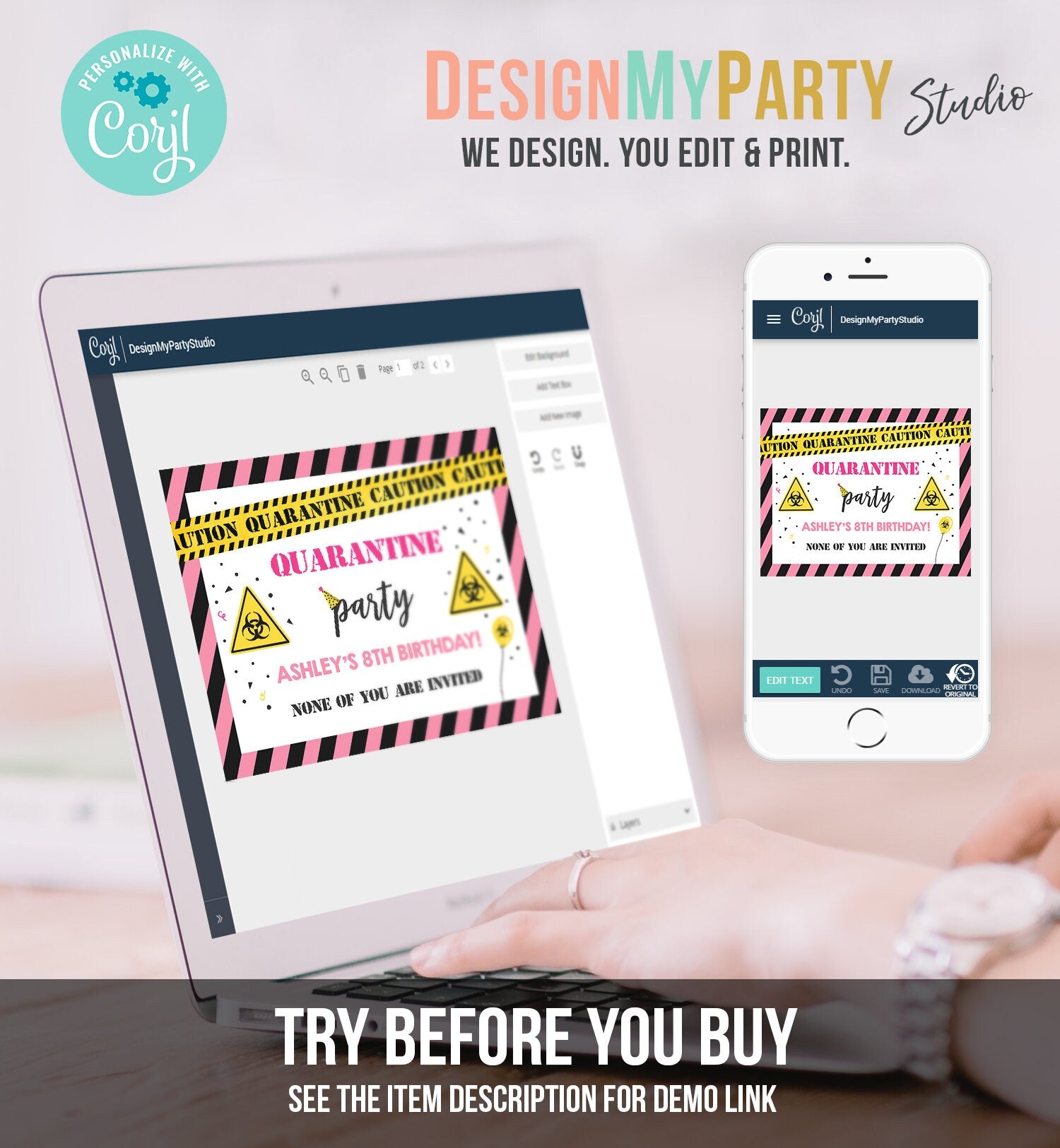 Editable Quarantine Birthday Sign Welcome Girl Quarantine Party Poster Virtual Party Banner Pink Zoom Template PRINTABLE Corjl 0334