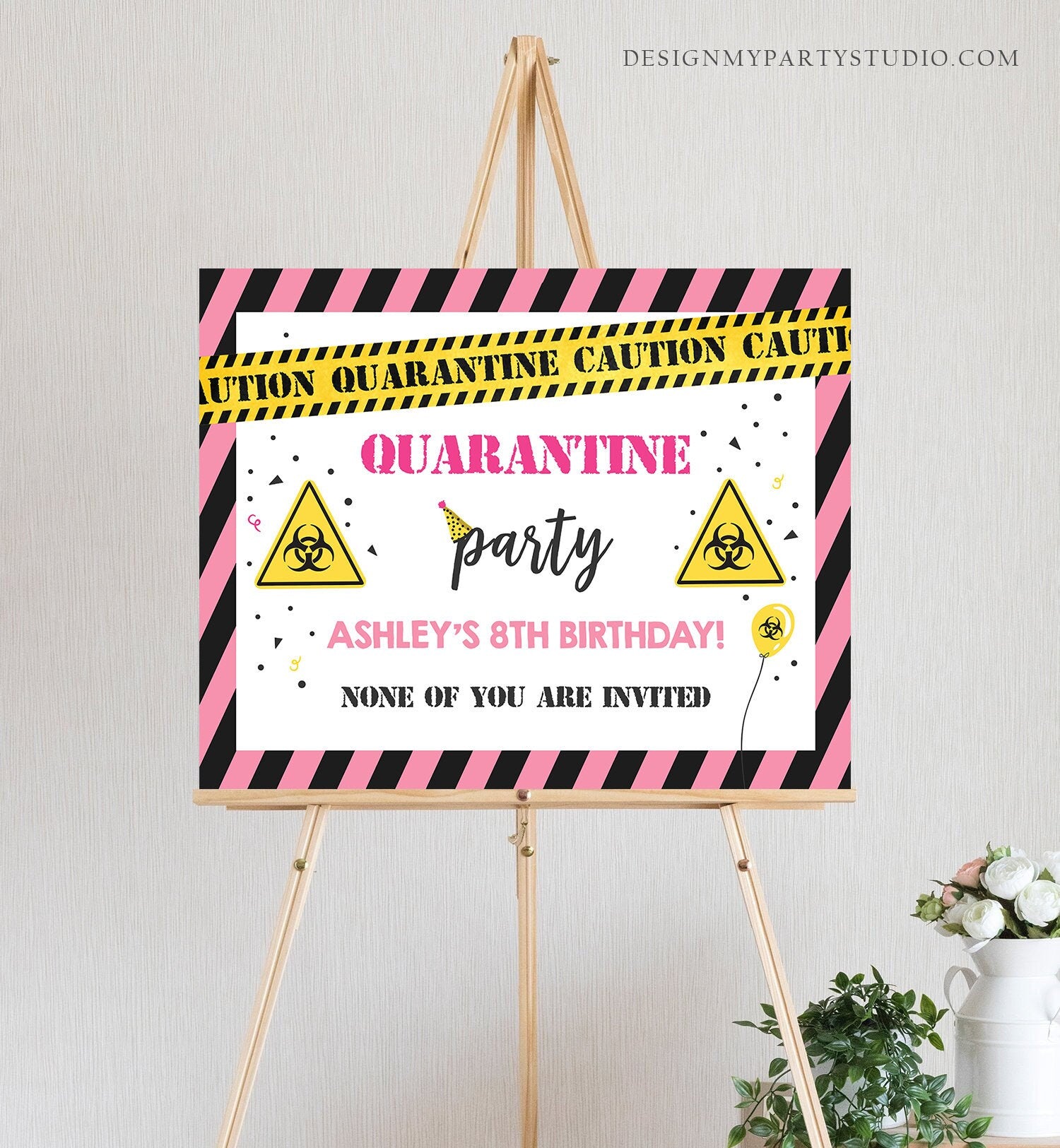 Editable Quarantine Birthday Sign Welcome Girl Quarantine Party Poster Virtual Party Banner Pink Zoom Template PRINTABLE Corjl 0334