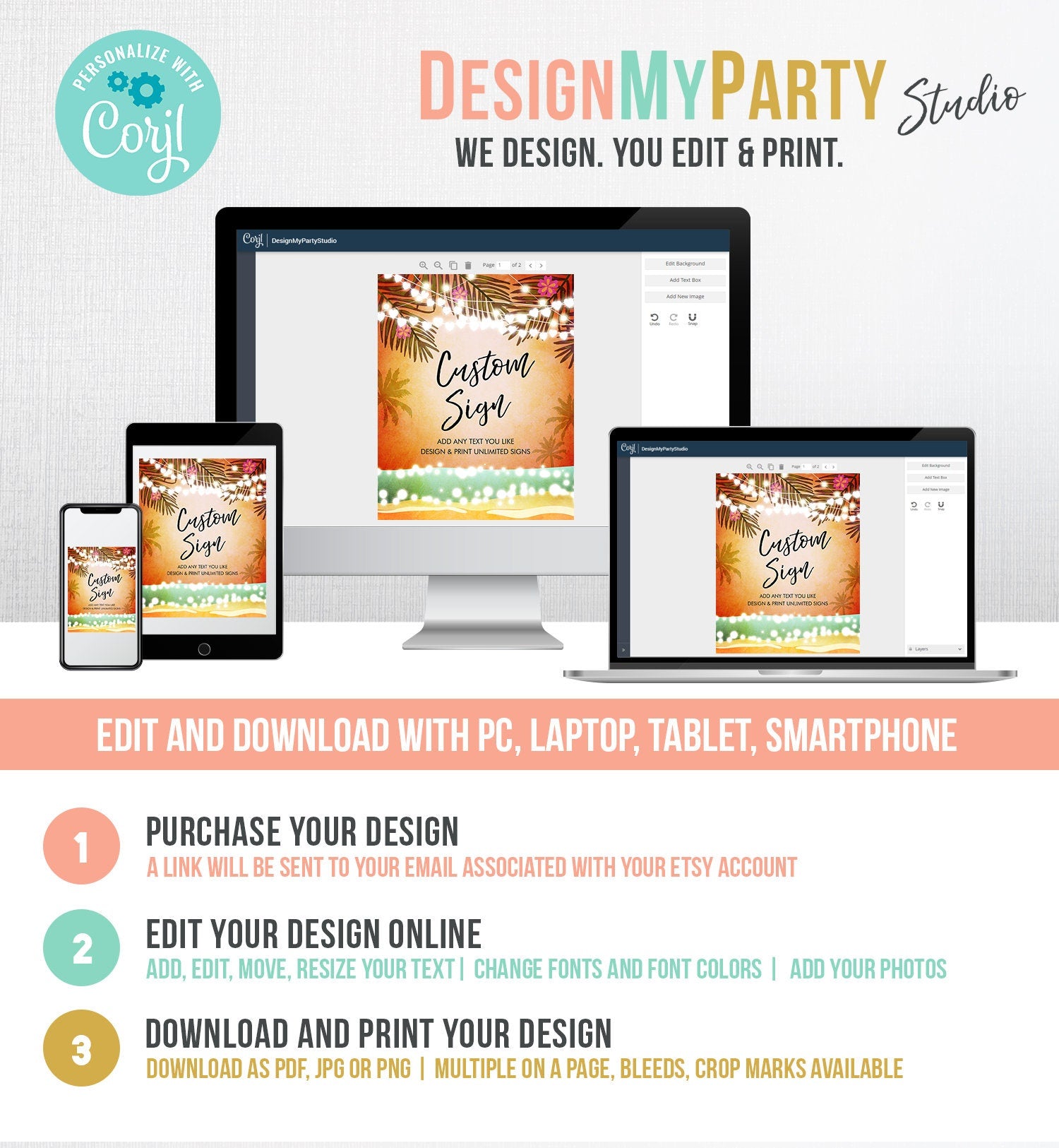 Editable Custom Sign Tropical Beach Birthday Table Sign Havana Cuban Palm Sea Dancing Party Decoration 8x10 Corjl Template Printable 0287