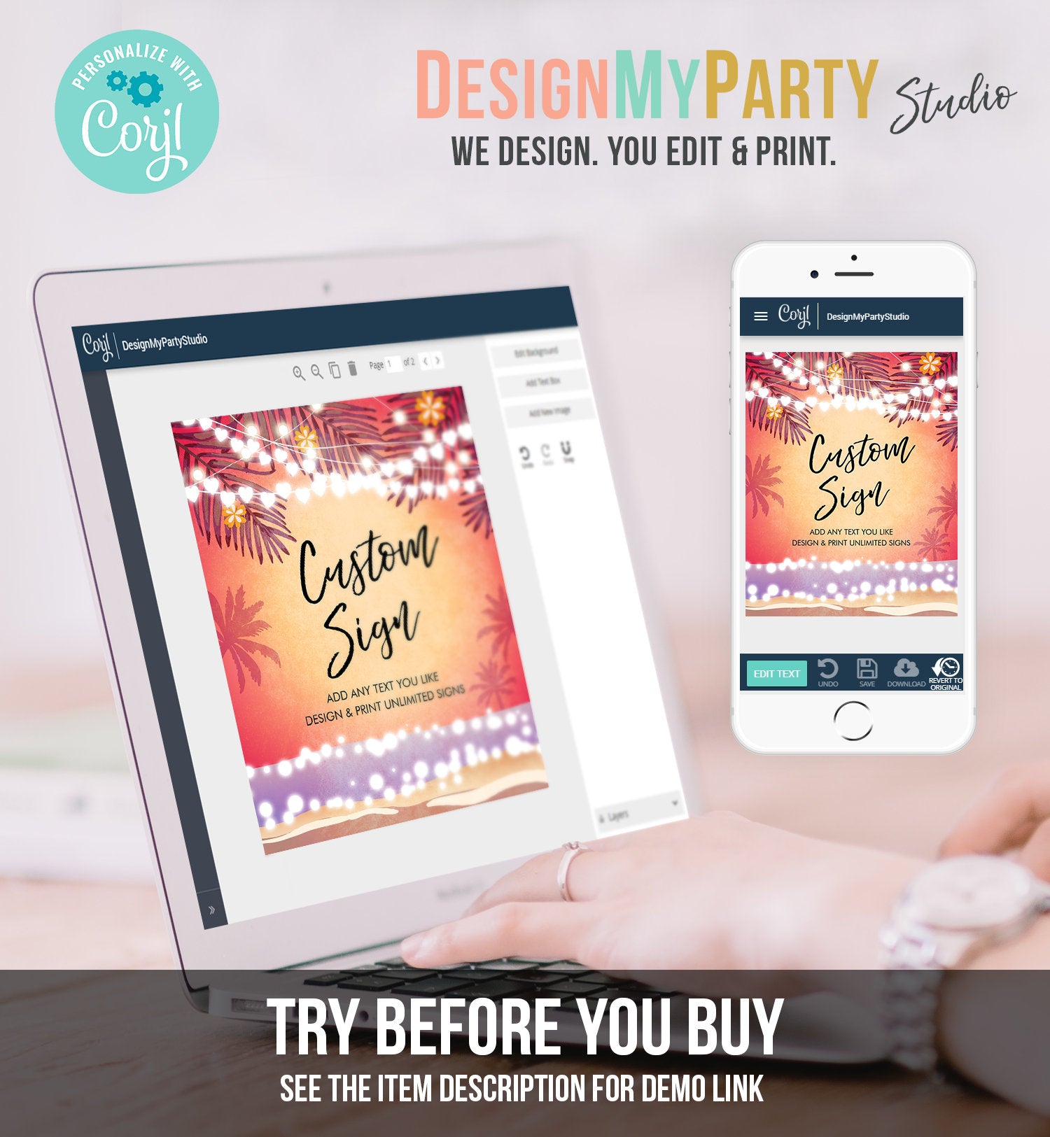 Editable Custom Sign Tropical Beach Birthday Table Sign Havana Cuban Palm Sea Dancing Party Pink Ocean 8x10 Corjl Template Printable 0287