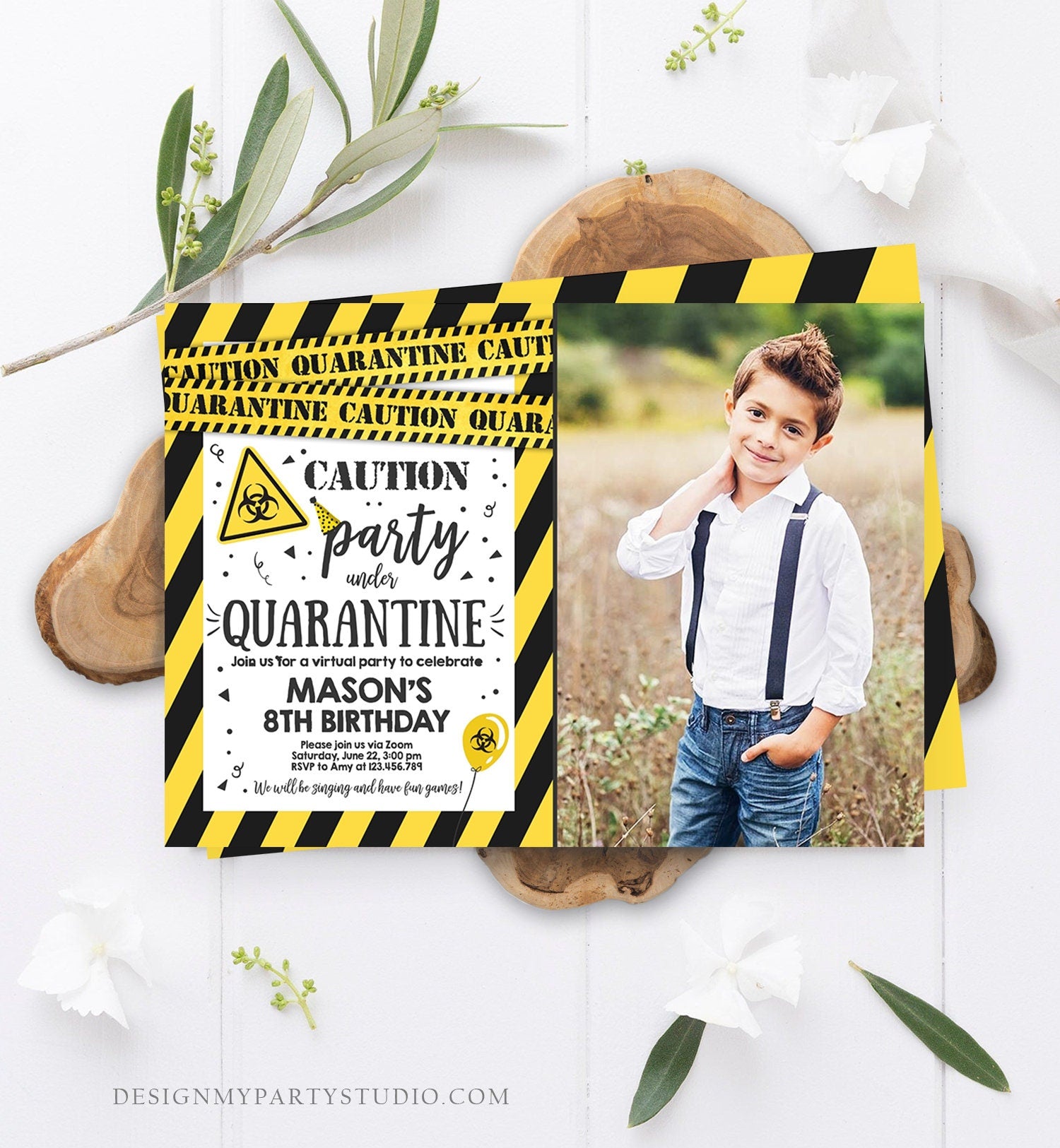 Editable Quarantine Birthday Invitation Virtual Party Quarantine Party Zoom Boy Photo No One Invited Hangout Corjl Template Printable 0334