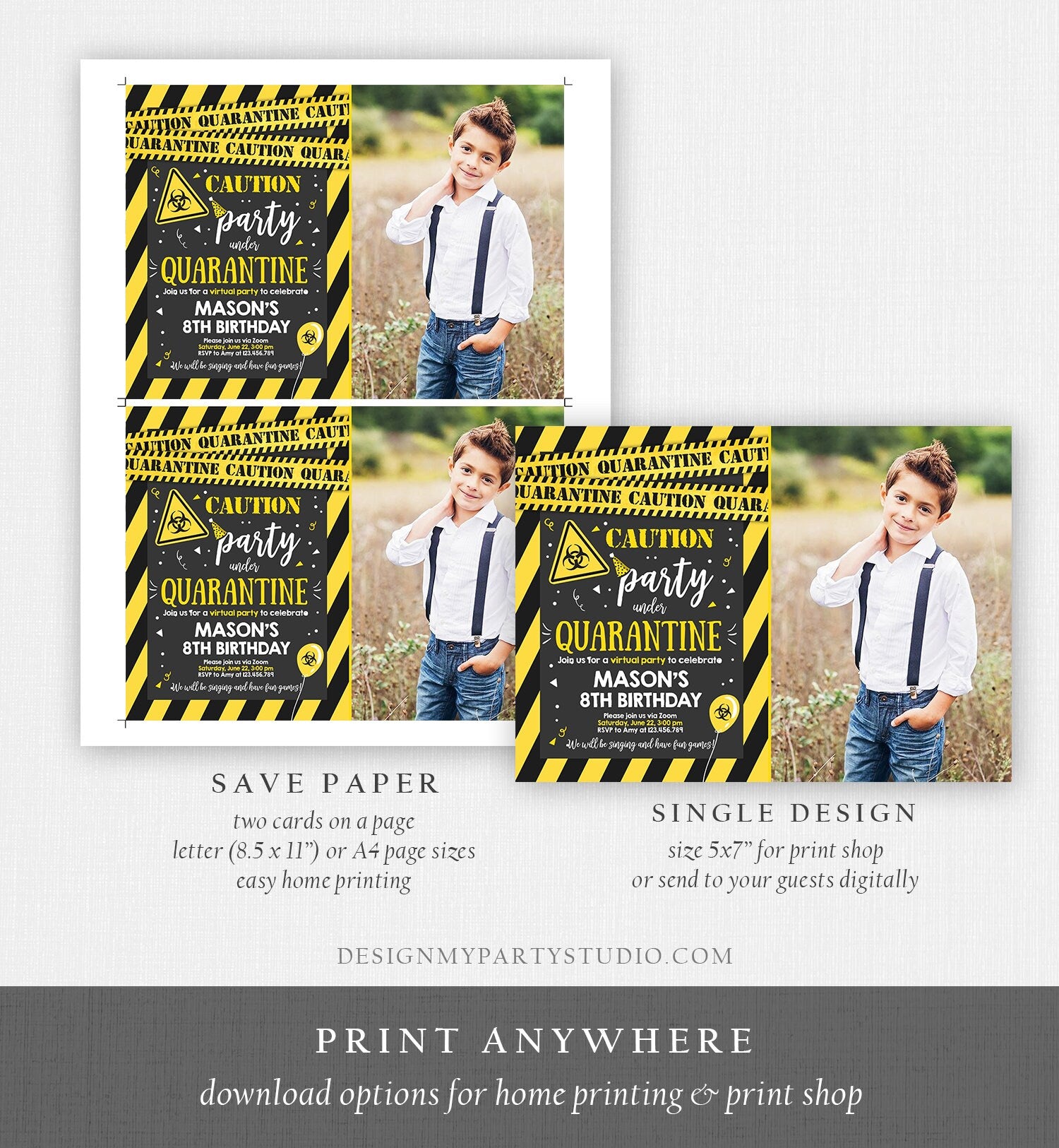 Editable Quarantine Birthday Invitation Virtual Party Quarantine Party Zoom Boy Photo No One Invited Hangout Corjl Template Printable 0334