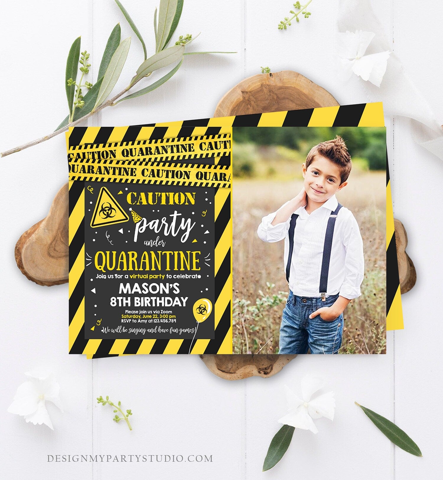 Editable Quarantine Birthday Invitation Virtual Party Quarantine Party Zoom Boy Photo No One Invited Hangout Corjl Template Printable 0334
