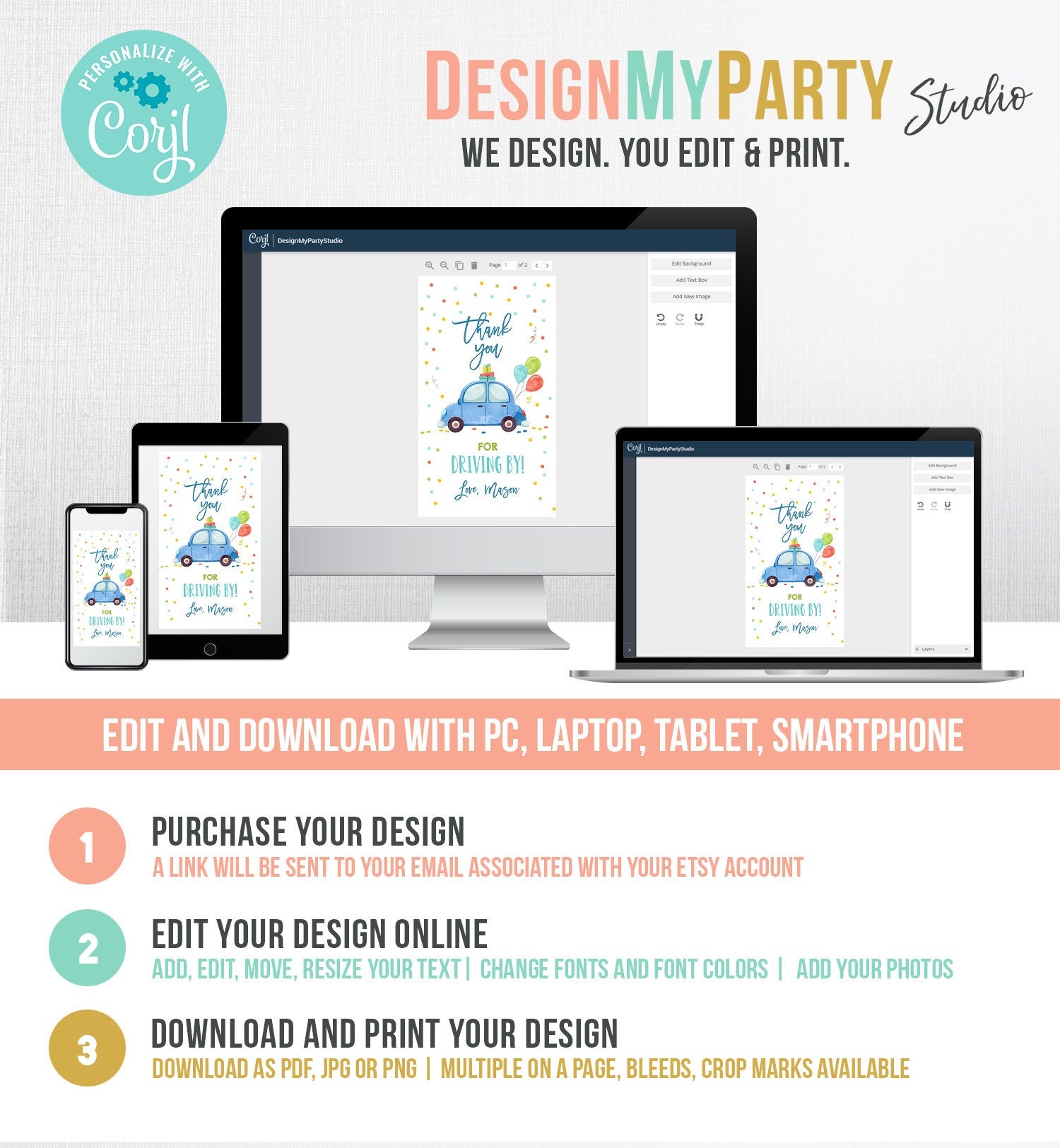 Editable Drive By Favor Tag Drive By Birthday Favors Party Parade Thank You Gift Tags Quarantine Blue Car Boy Corjl Template Printable 0333