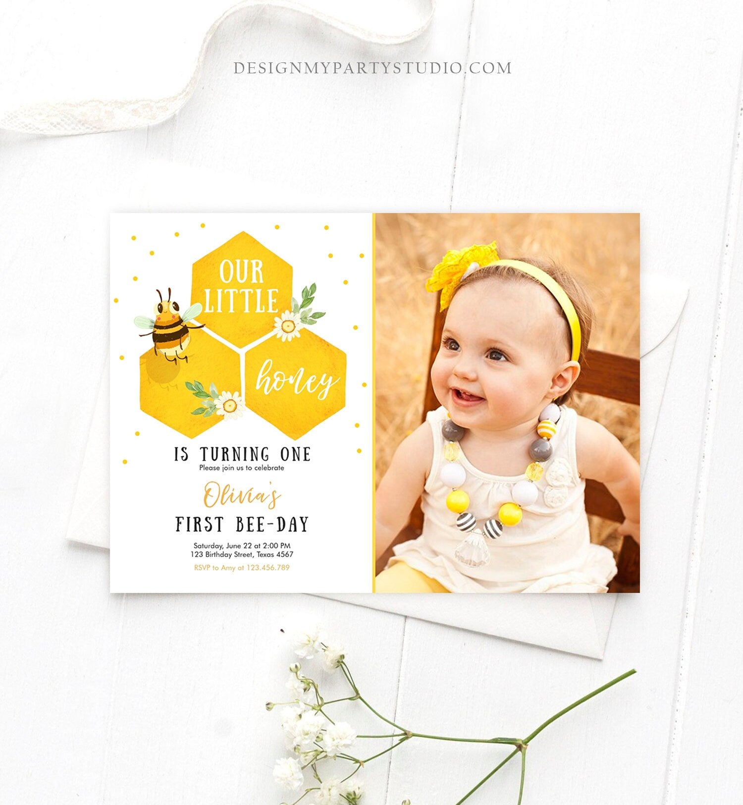 Editable Little Honey Birthday Party Invitation Bee-Day Invite Bee Party Bee Birthday Summer Download Printable Template Digital Corjl 0317