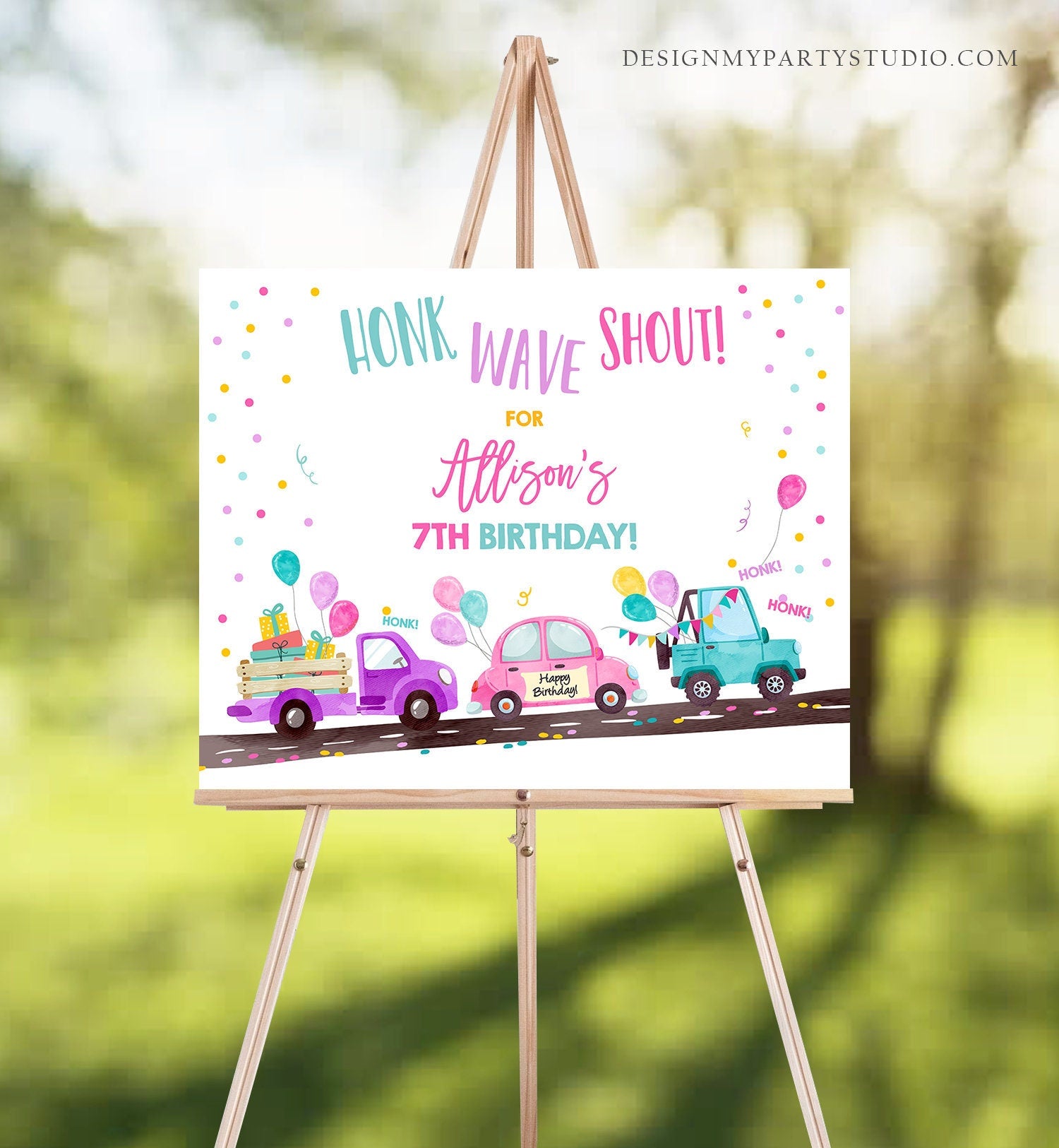 Editable Drive By Birthday Sign Welcome Girl Quarantine Party Poster Honk Wave Birthday Parade Sign Pink Zoom Template PRINTABLE Corjl 0333