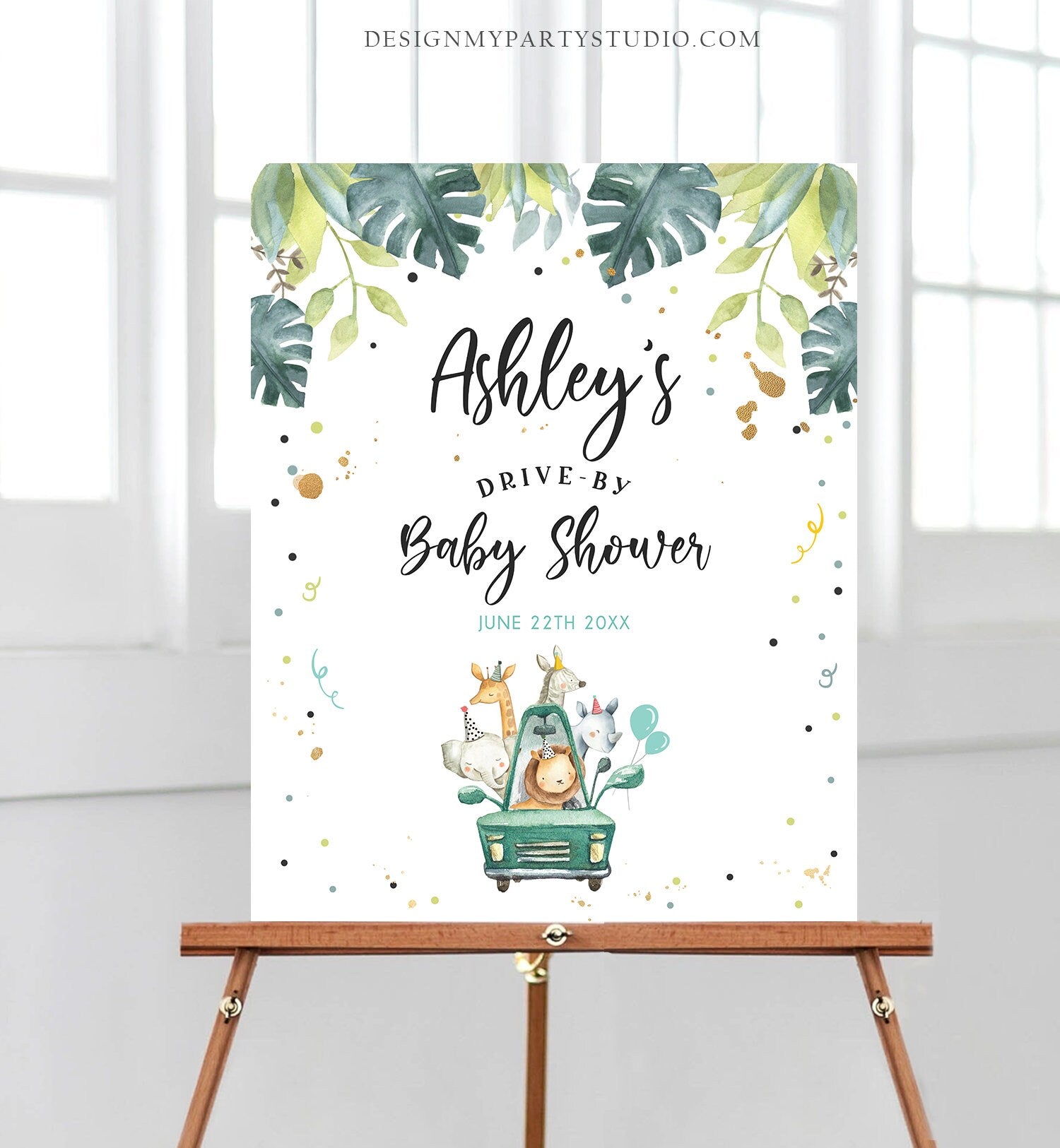 Editable Drive By Baby Shower Sign Welcome Safari Animals Boy Quarantine Party Drive Through Birthday Parade Yard Sign Corjl Template 0345