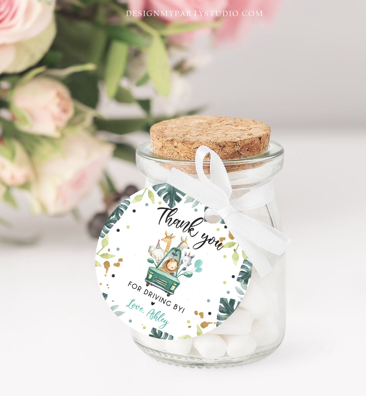 Editable Drive By Favor Tag Thank You Driving By Safari Animals Baby Shower Birthday Parade Gift Tags Quarantine Blue Car Boy Corjl 0345