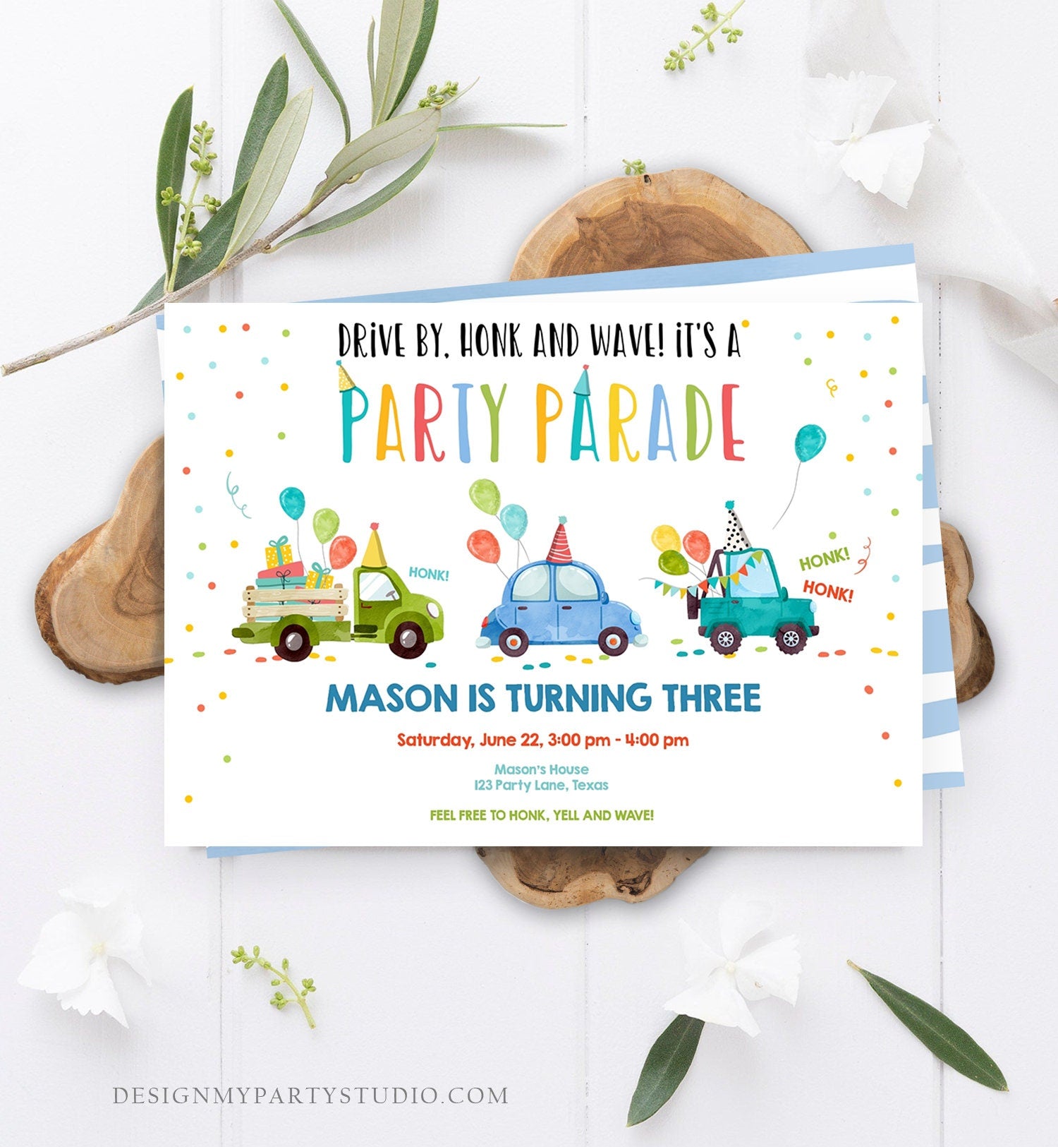 Editable Drive By Birthday Parade Invitation Virtual Party Invite Honk Wave Car Boy Quarantine Party Instant Download Digital Corjl 0333