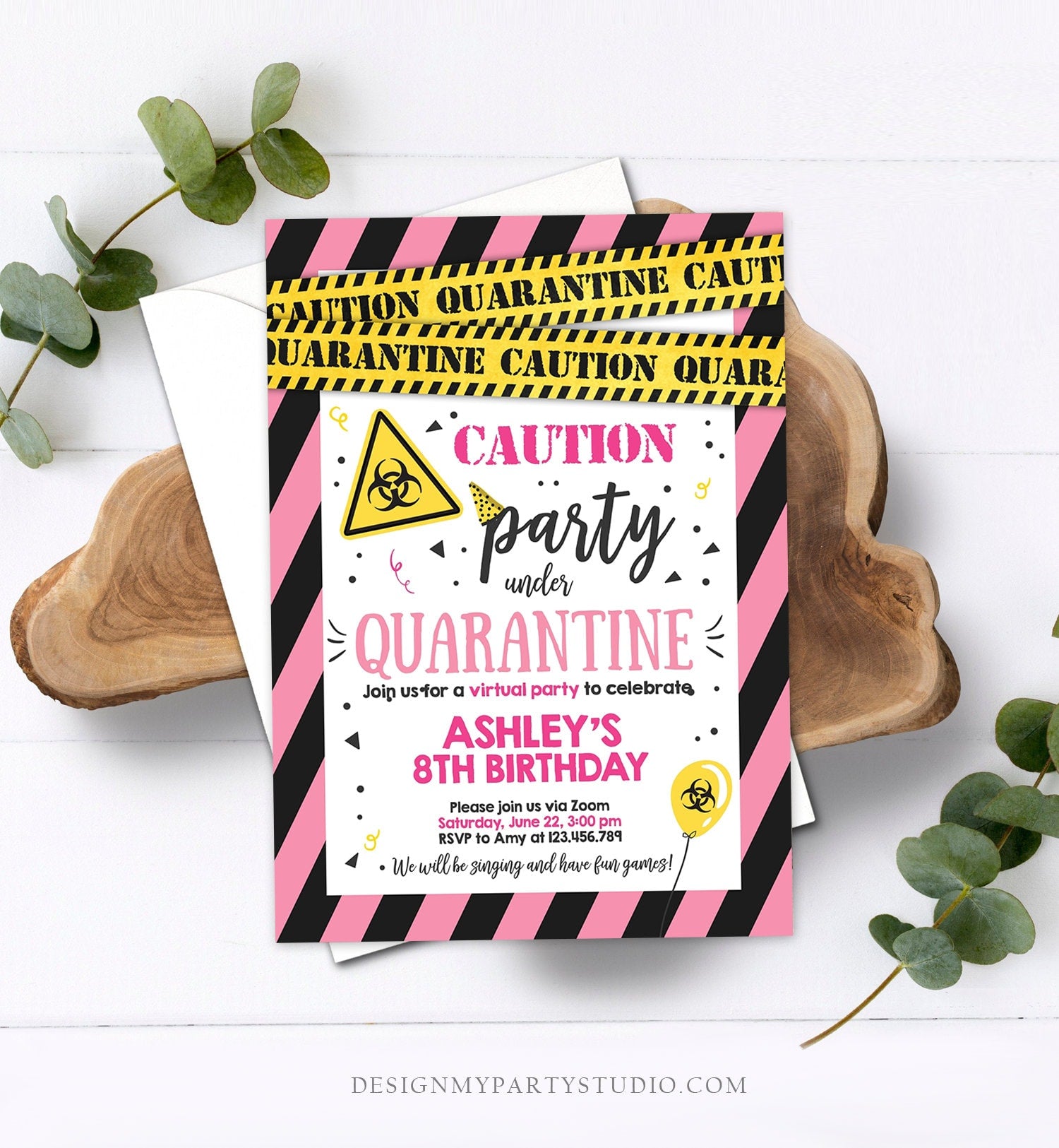 Editable Quarantine Birthday Invitation Virtual Party Quarantine Birthday Party Zoom Birthday Girl Pink Instant Download Digital Corjl 0334