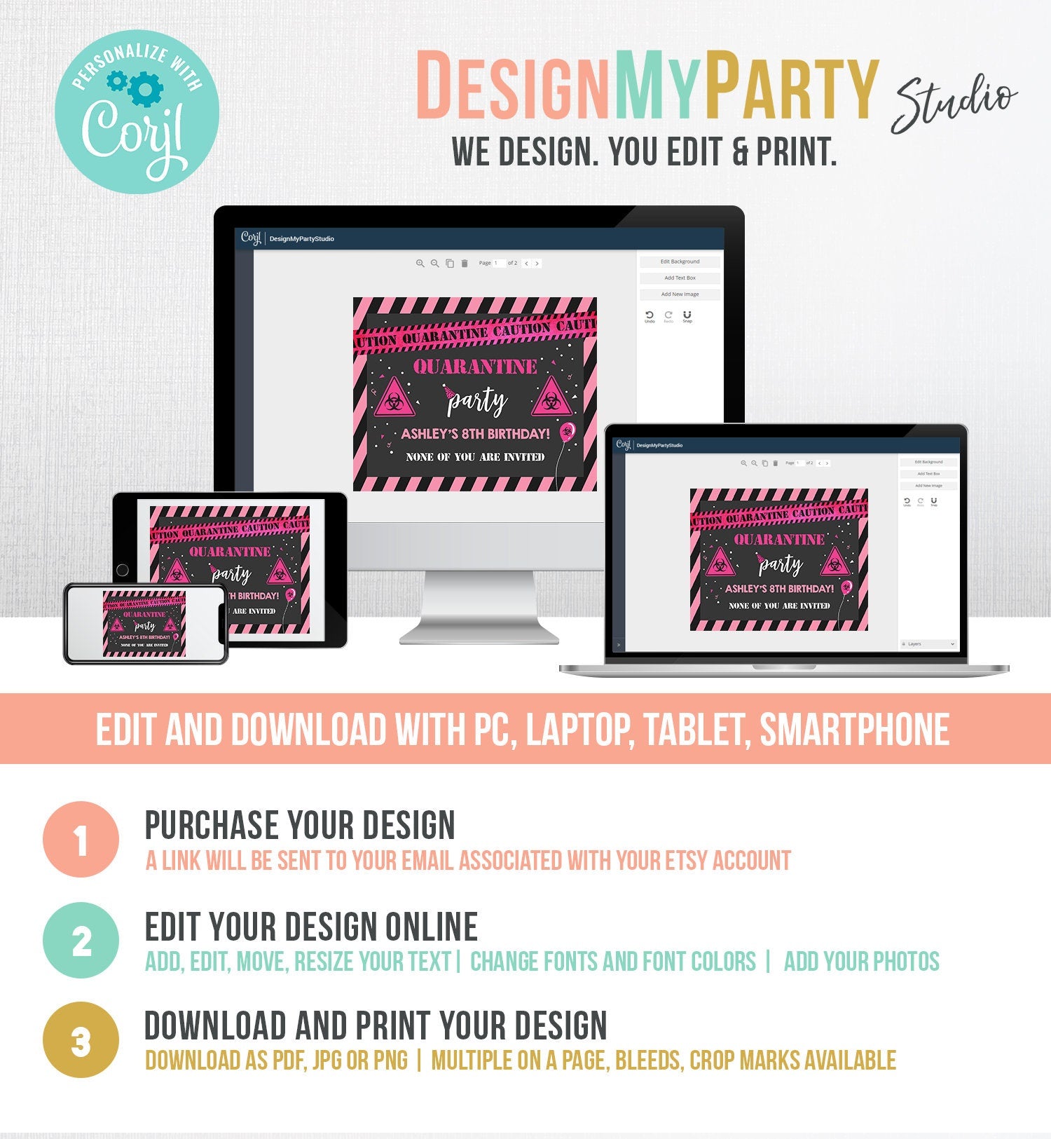 Editable Quarantine Birthday Sign Welcome Girl Quarantine Party Poster Virtual Party Banner Pink Zoom Template PRINTABLE Corjl 0334