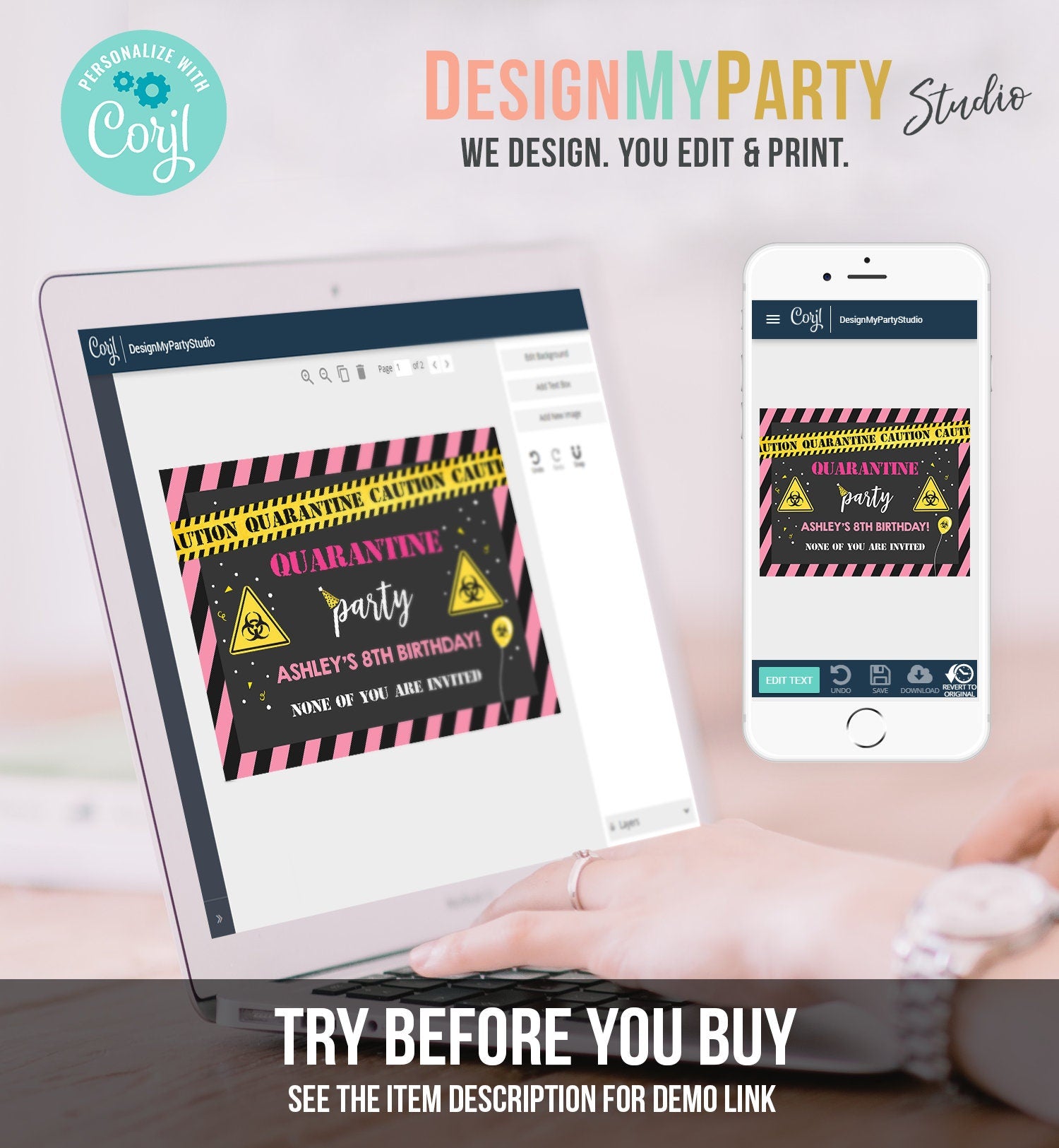 Editable Quarantine Birthday Sign Welcome Girl Quarantine Party Poster Virtual Party Banner Pink Zoom Template PRINTABLE Corjl 0334