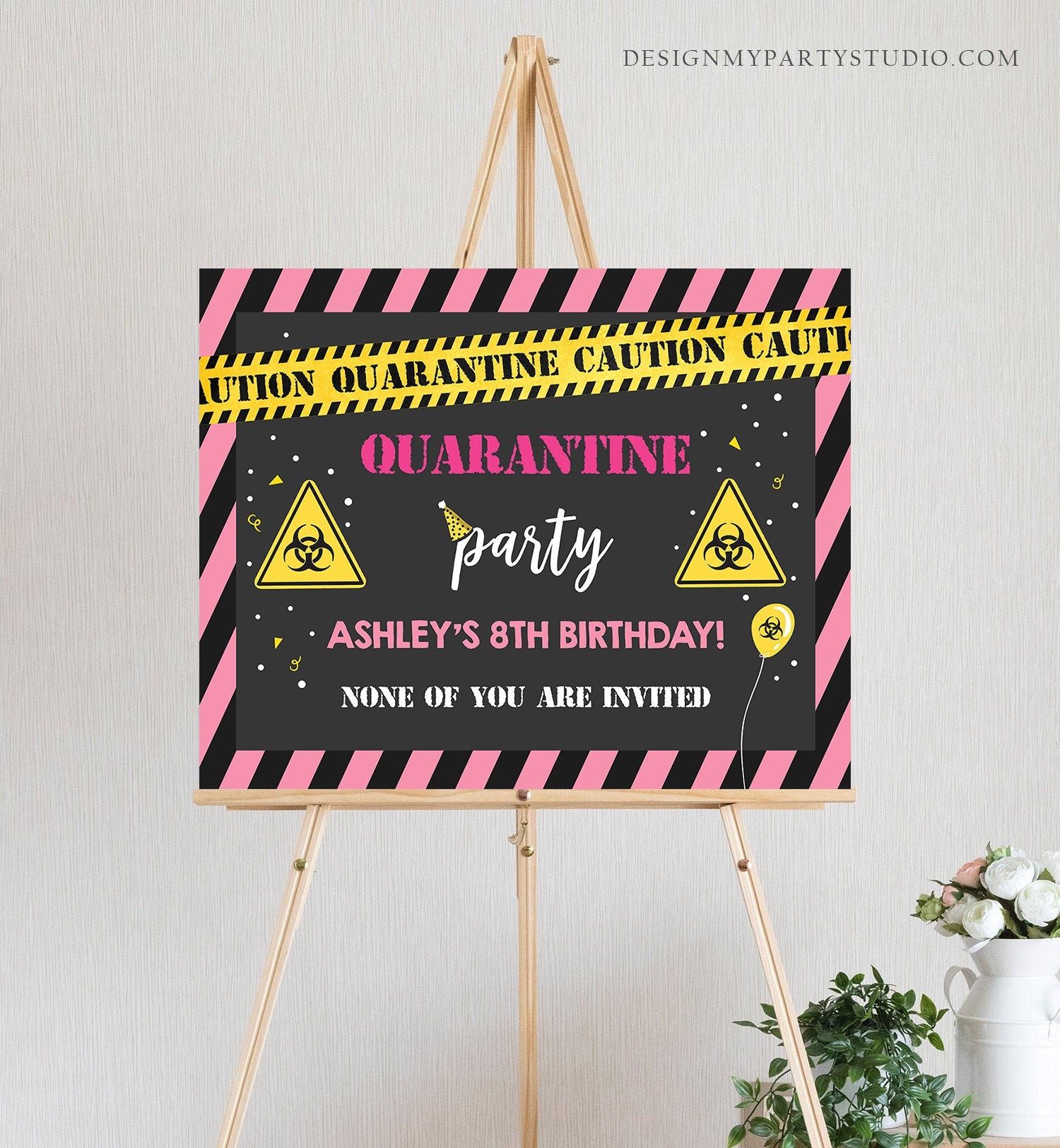 Editable Quarantine Birthday Sign Welcome Girl Quarantine Party Poster Virtual Party Banner Pink Zoom Template PRINTABLE Corjl 0334