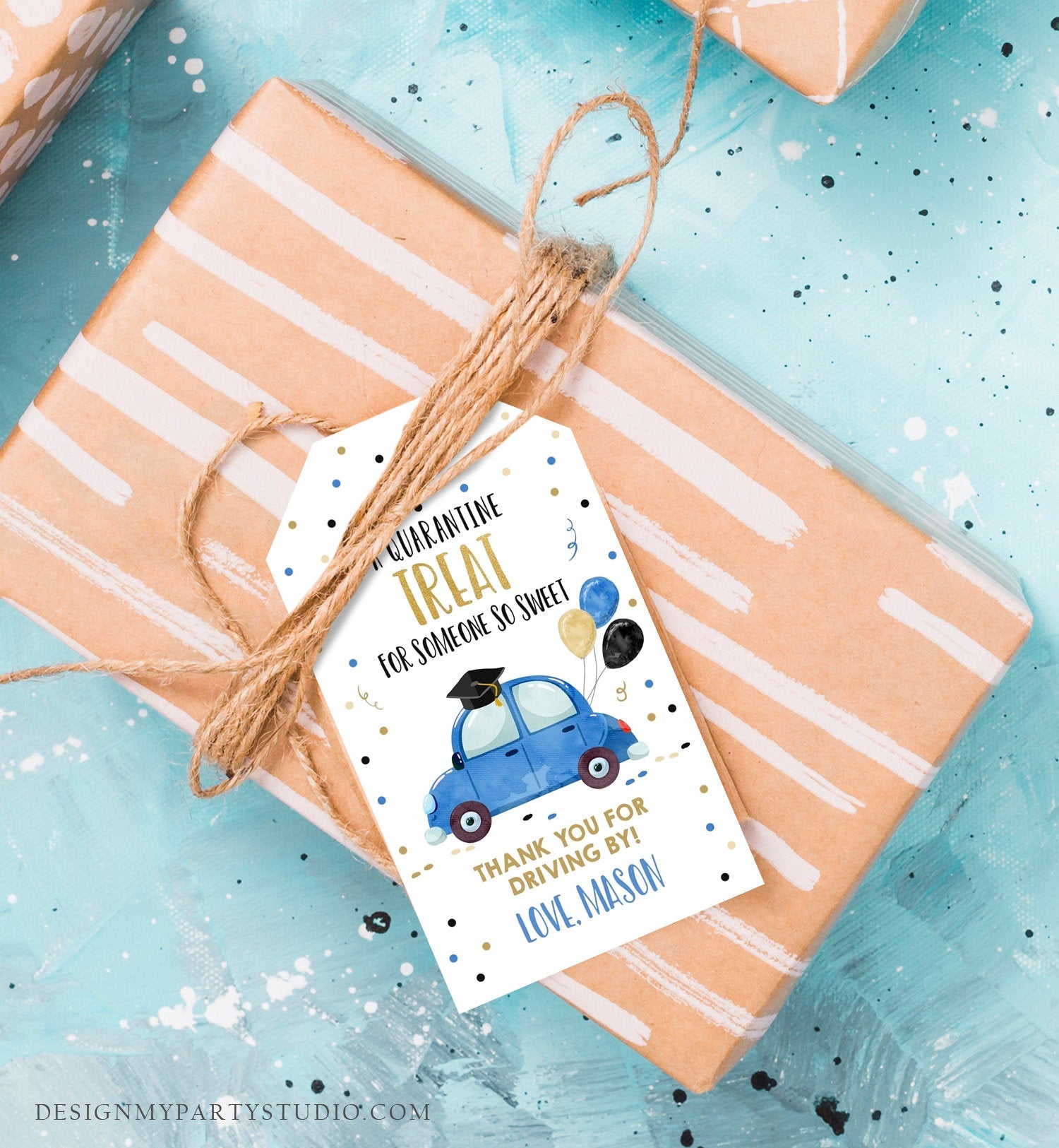 Editable Drive By Favor Tag Drive Through Graduation Parade Thank You Gift Tags Quarantine Blue Car High School Grad Graduate Corjl 0337