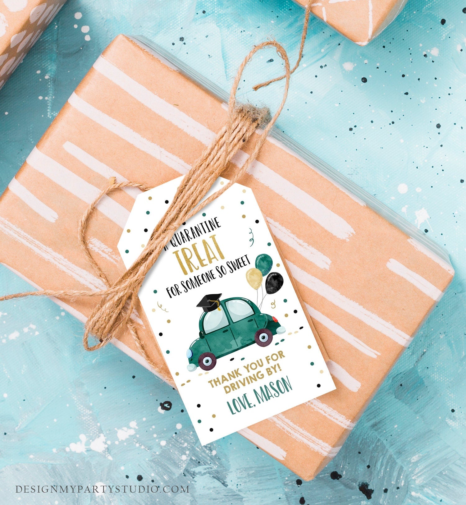 Editable Drive By Favor Tag Drive Through Graduation Parade Thank You Gift Tags Quarantine Green Car High School Grad Graduate Corjl 0337
