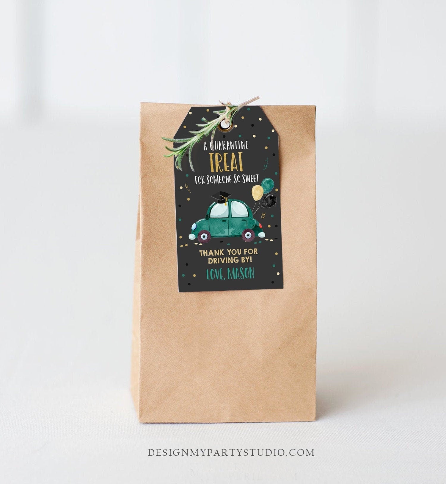 Editable Drive By Favor Tag Drive Through Graduation Parade Thank You Gift Tags Quarantine Green Car High School Grad Graduate Corjl 0337
