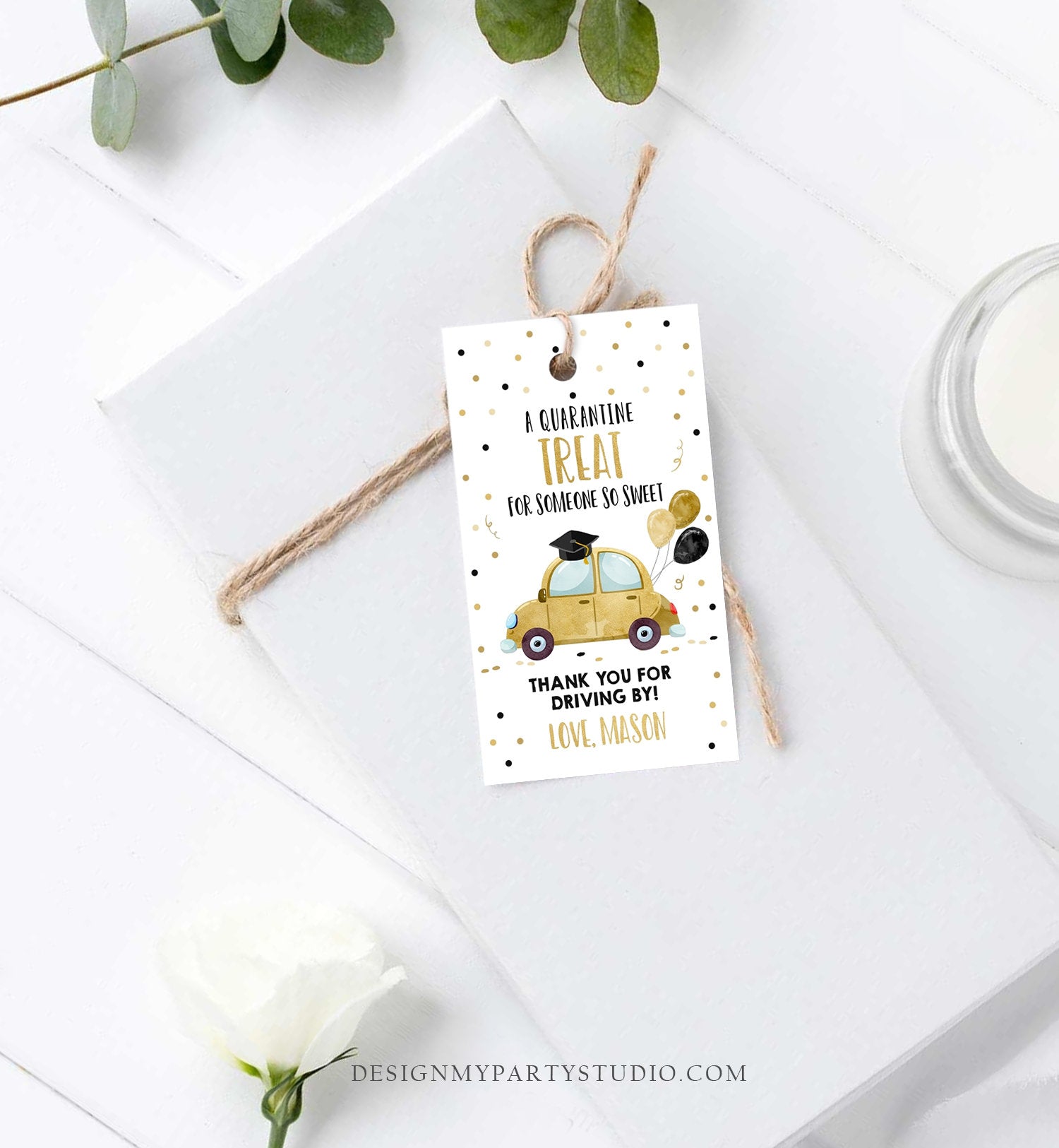 Editable Drive By Favor Tag Drive Through Graduation Parade Thank You Gift Tags Quarantine Gold Car High School Grad Graduate Corjl 0337