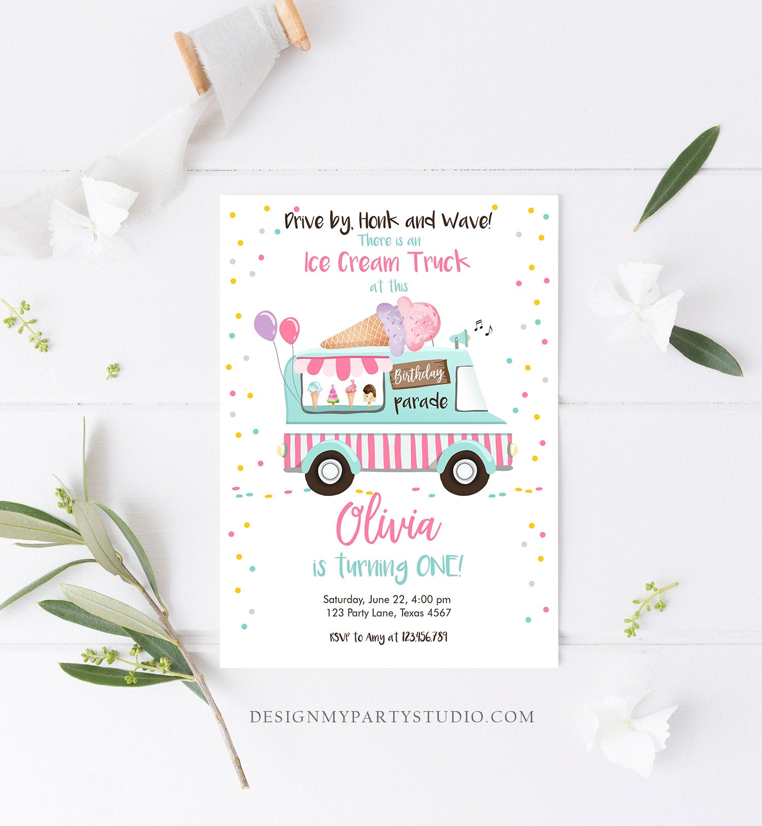 Editable Ice Cream Truck Birthday Invitation Birthday Parade Drive By Birthday Invite Quarantine Party Scoop Printable Template Corjl 0243