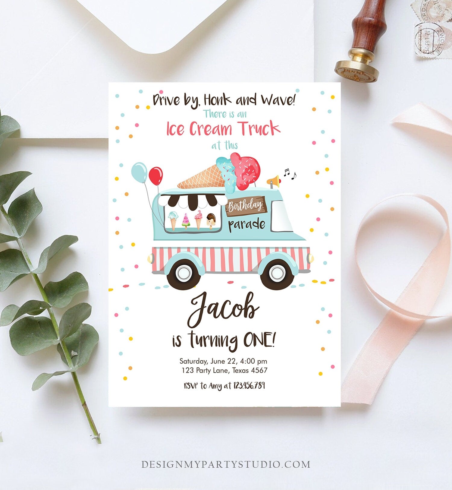 Editable Ice Cream Truck Birthday Invitation Birthday Parade Drive By Birthday Invite Quarantine Party Scoop Printable Template Corjl 0243