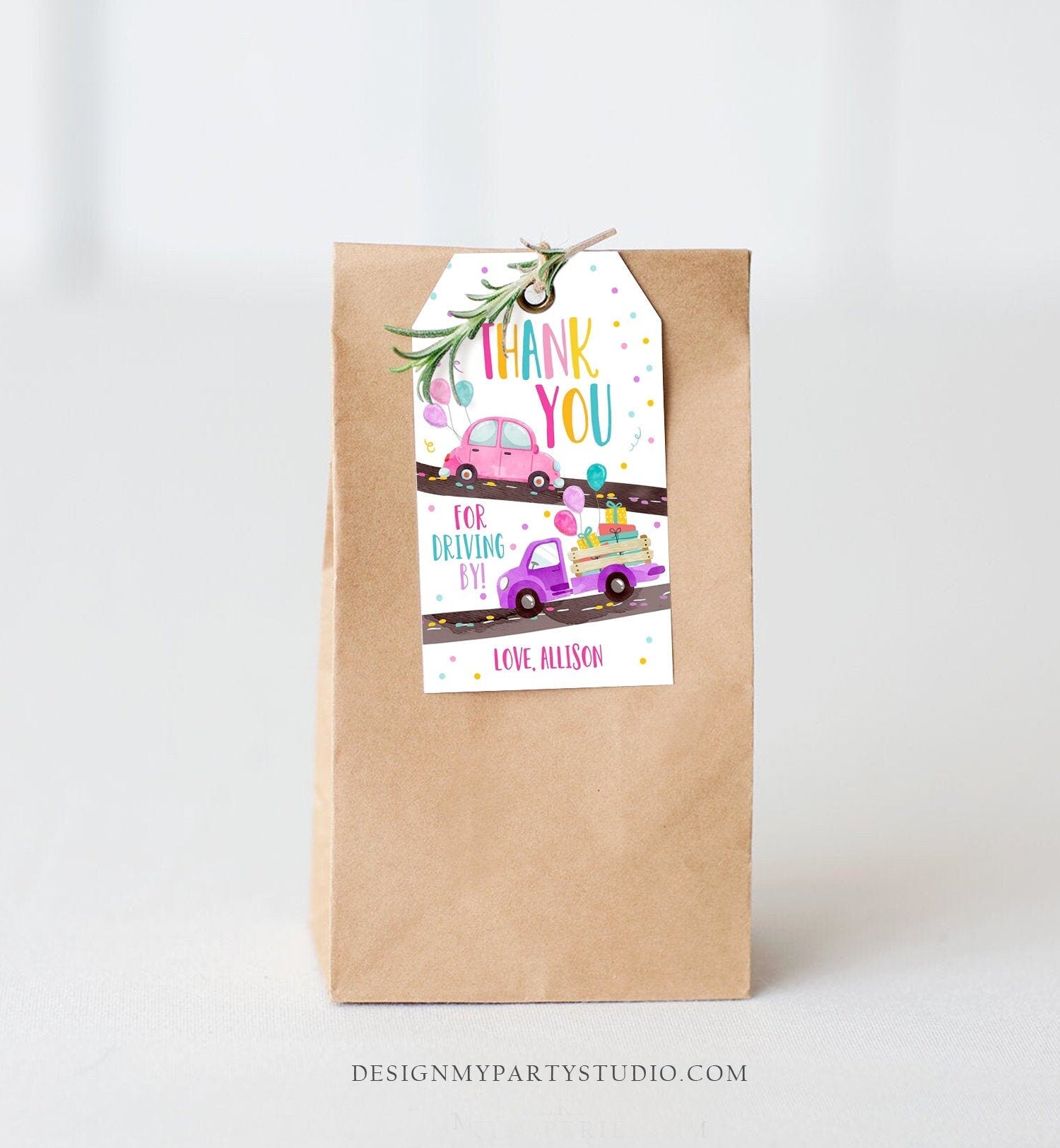 Editable Drive By Favor Tag Drive By Birthday Favors Party Parade Thank You Gift Tags Quarantine Pink Car Girl Corjl Template Printable 0333