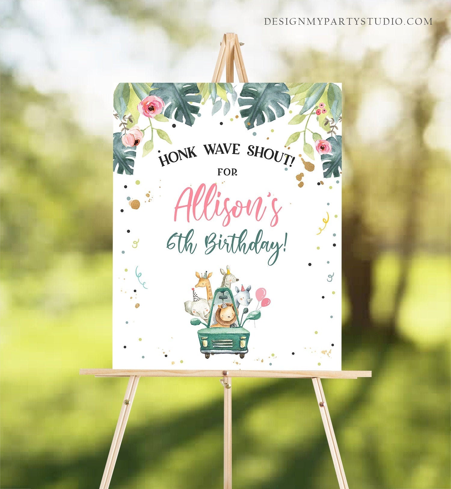 Editable Drive By Birthday Party Sign Welcome Safari Animals Girl Quarantine Drive Through Birthday Parade Yard Sign Corjl Template 0345