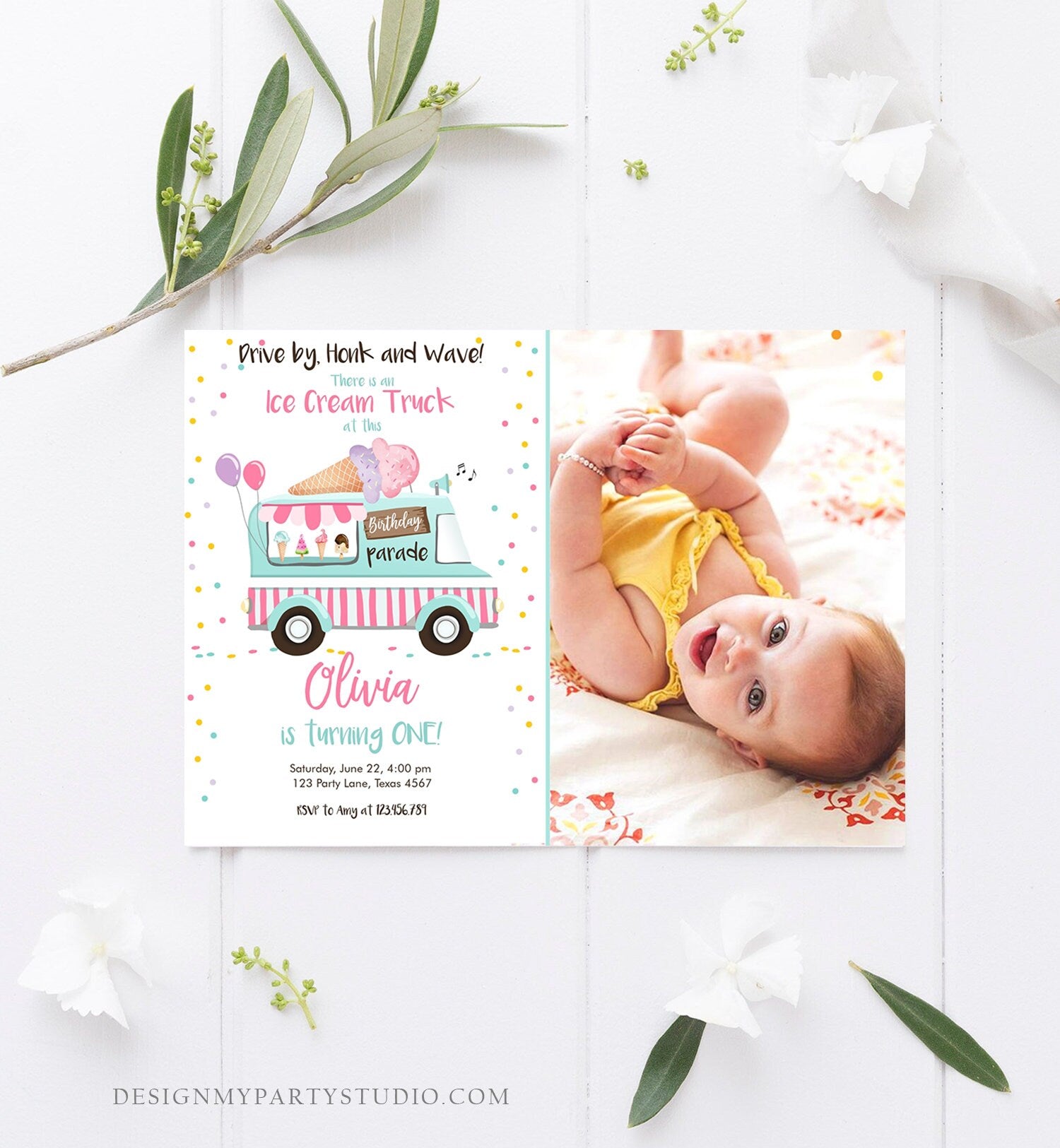 Editable Ice Cream Truck Birthday Invitation Birthday Parade Drive By Birthday Invite Quarantine Party Scoop Printable Template Corjl 0243