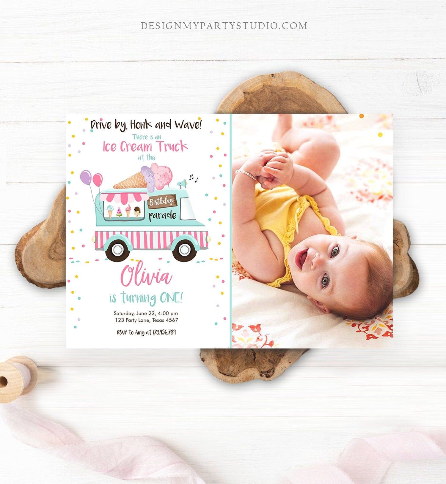 Editable Ice Cream Truck Birthday Invitation Birthday Parade Drive By Birthday Invite Quarantine Party Scoop Printable Template Corjl 0243