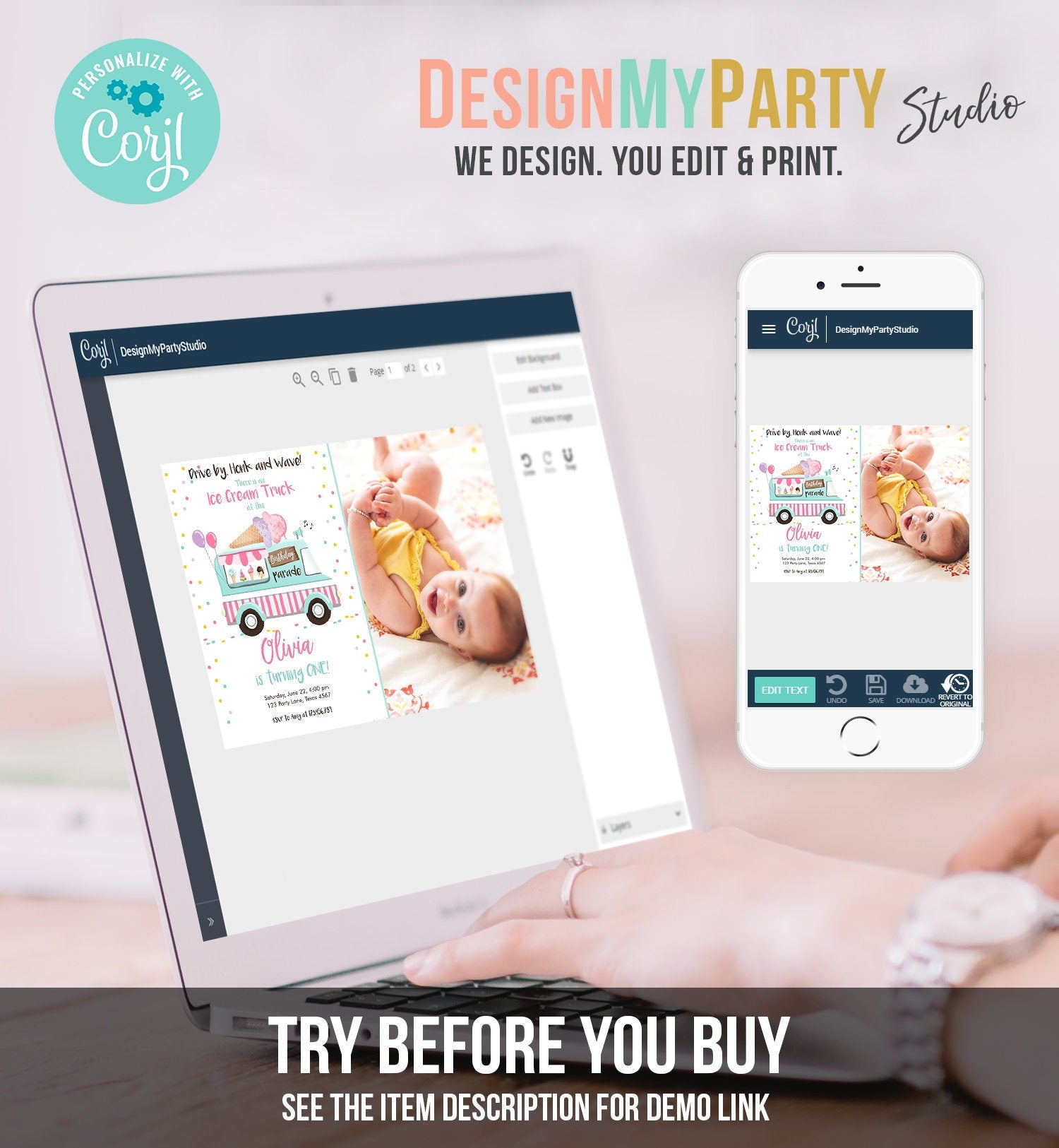 Editable Ice Cream Truck Birthday Invitation Birthday Parade Drive By Birthday Invite Quarantine Party Scoop Printable Template Corjl 0243