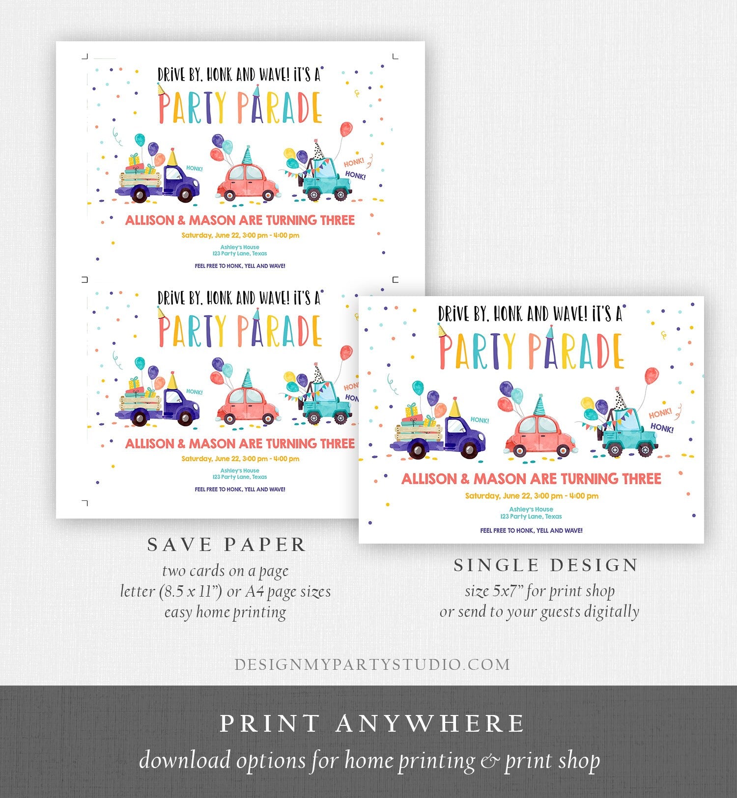 Editable Drive By Birthday Parade Invitation Virtual Party Invite Girl Boy Neutral Joint Birthday Quarantine Download Digital Corjl 0333
