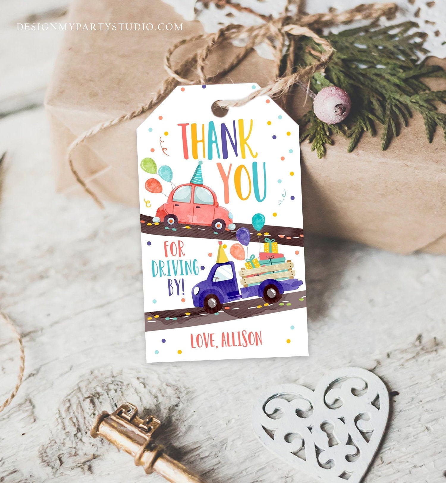 Editable Drive By Favor Tag Drive By Birthday Favors Party Parade Thank You Tags Quarantine Neutral Boy Girl Corjl Template Printable 0333